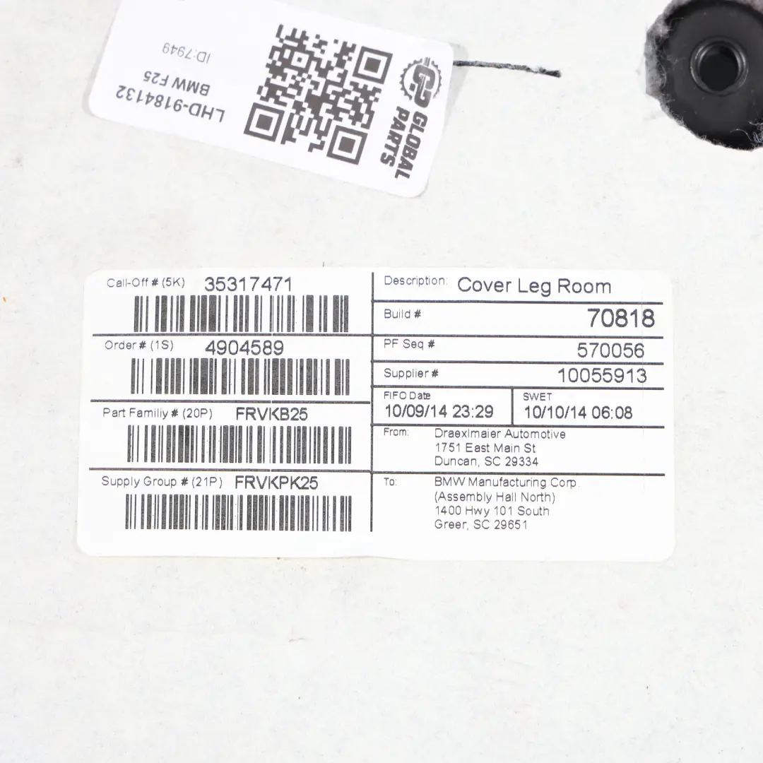 BMW X3 F25 X4 F26 Embellecedor Panel Lado Pasajero Negro - SKU LHD-9184132 - Número de pieza 9184132