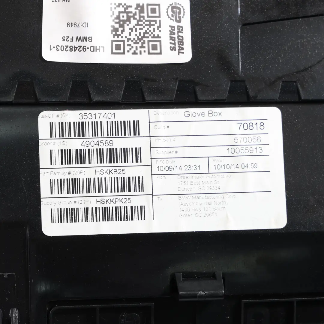BMW X3 F25 Schowek Na Rękawiczki Deski Rozdzielczej 9248203 - SKU LHD-6839000 - Numer Części 6839000