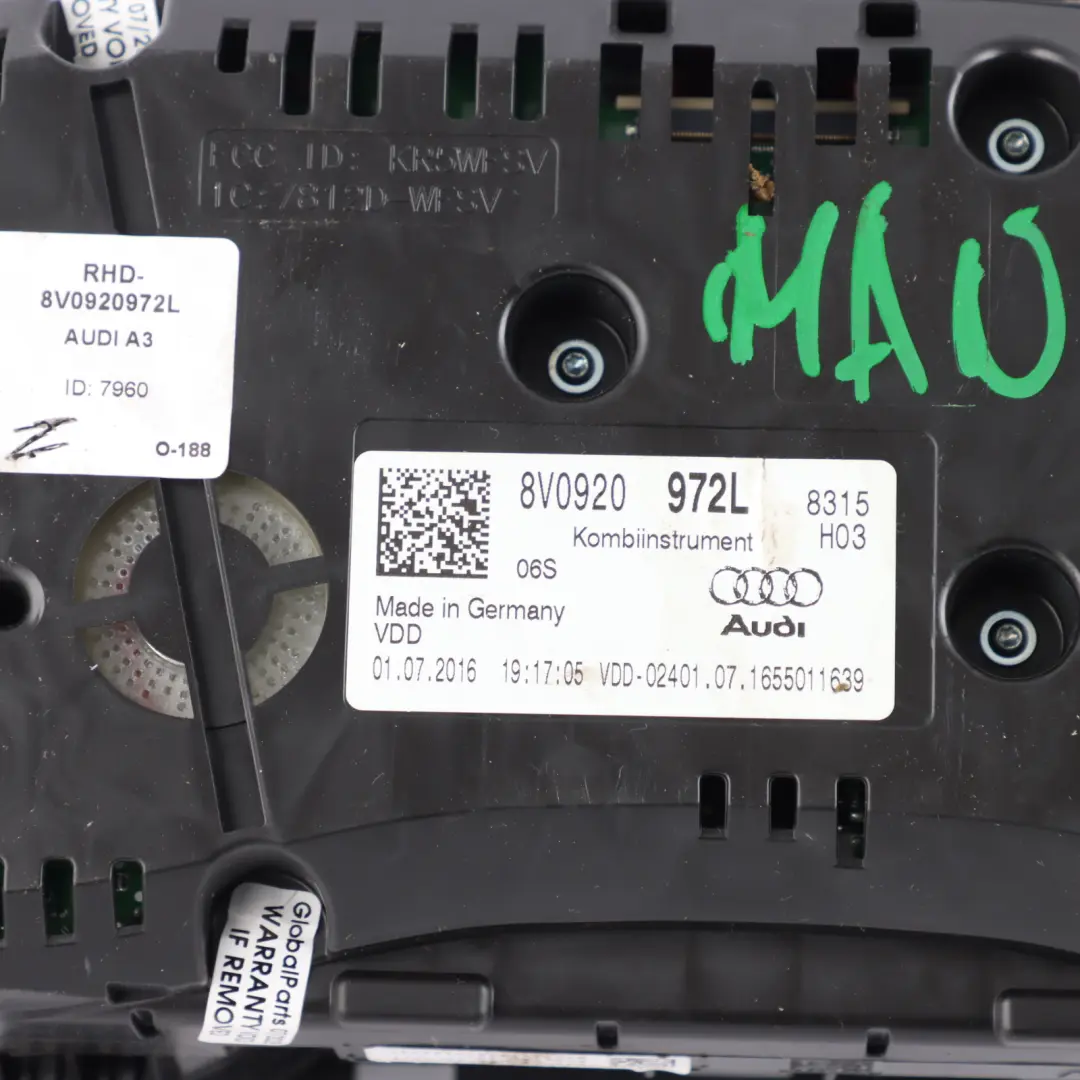 Instrument Cluster Diesel Speedometer Clocks Manual to Audi A3 8V with Part number 8V0920972L Audi A3 8V Instrument Cluster Diesel Speedometer Clocks Manual - SKU RHD-8V0920972L - Part number 8V0920972L