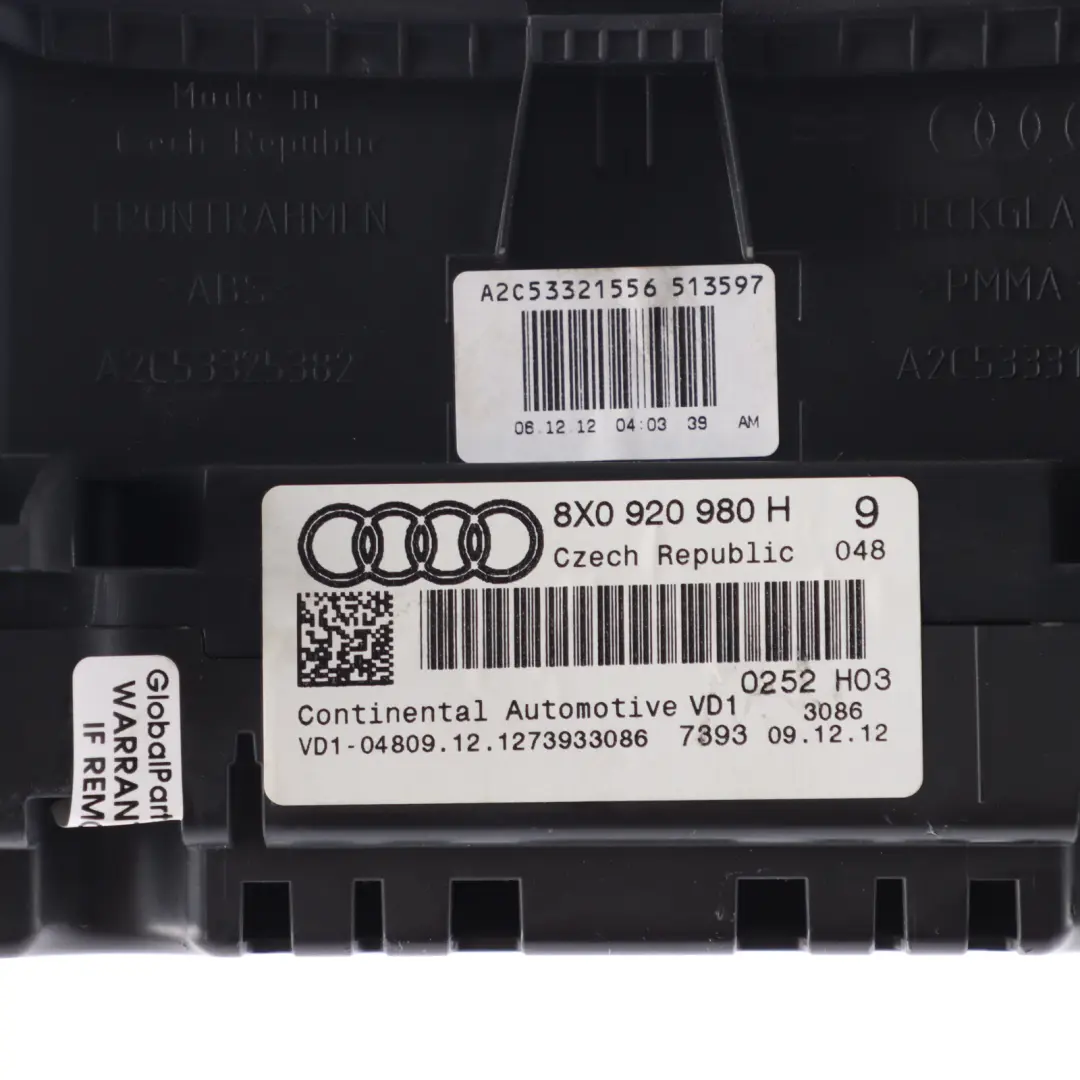 Instrument Cluster Speedometer Clocks Manual to Audi A1 8X Diesel with Part number 8X0920980H Audi A1 8X Diesel Instrument Cluster Speedometer Clocks Manual - SKU RHD-8X0920980H - Part number 8X0920980H