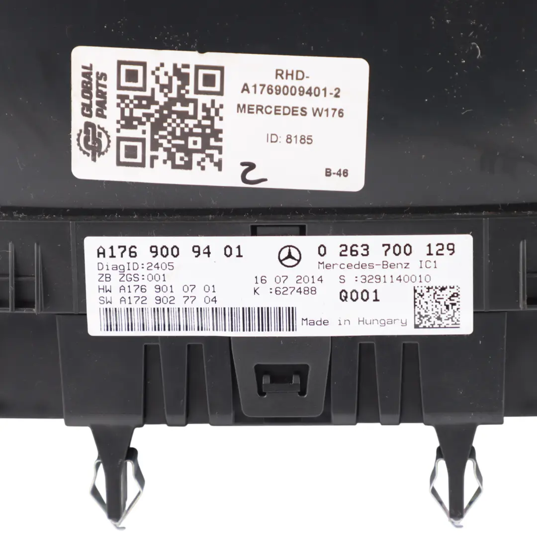Instrument Cluster Speedo Clocks Diesel Manual to Mercedes W176 with Part number A1769009401 Mercedes W176 Instrument Cluster Speedo Clocks Diesel Manual - SKU RHD-A1769009401-2 - Part number A1769009401