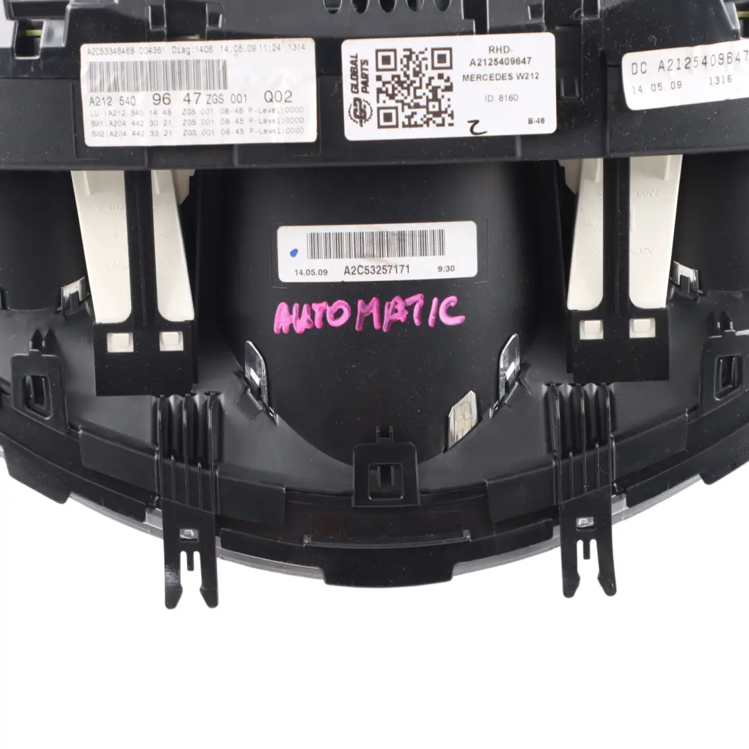 Instrument Cluster Speedometer Speedo Clocks Automatic to Mercedes W212 with Part number A2125409647 Mercedes W212 Instrument Cluster Speedometer Speedo Clocks Automatic - SKU RHD-A2125409647 - Part number A2125409647