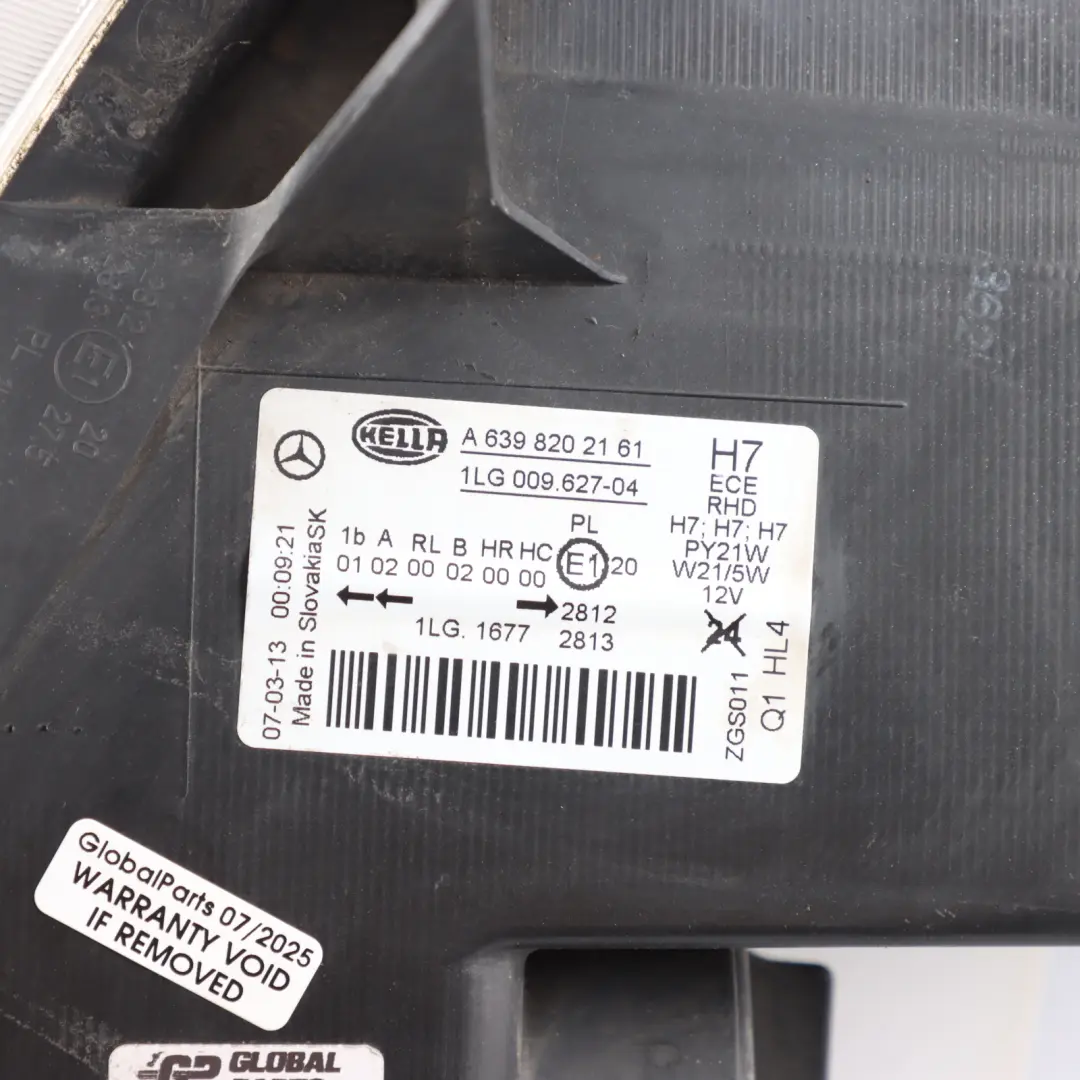 Mercedes Vito W639 Headlamp Headlight Light Lamp Front Right O/S - SKU RHD-A6398202161 - Part number A6398202161