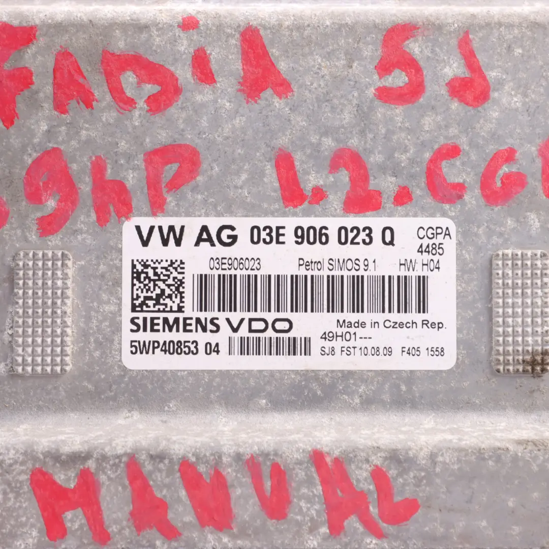 Skoda Fabia 5J 1.2 CGPA 69HP Unidad Control Motor Kit ECU Manual - SKU 03E906023Q - Número de pieza 03E906023Q
