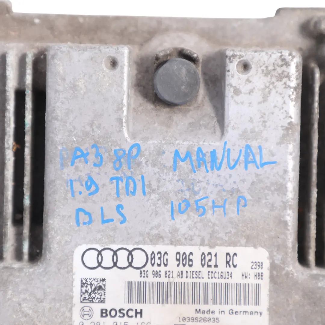 Audi A3 8P 1.9 TDI BLS 105HP Engine Control Unit Module ECU Manual - SKU 03G906021RC - Part number 03G906021RC