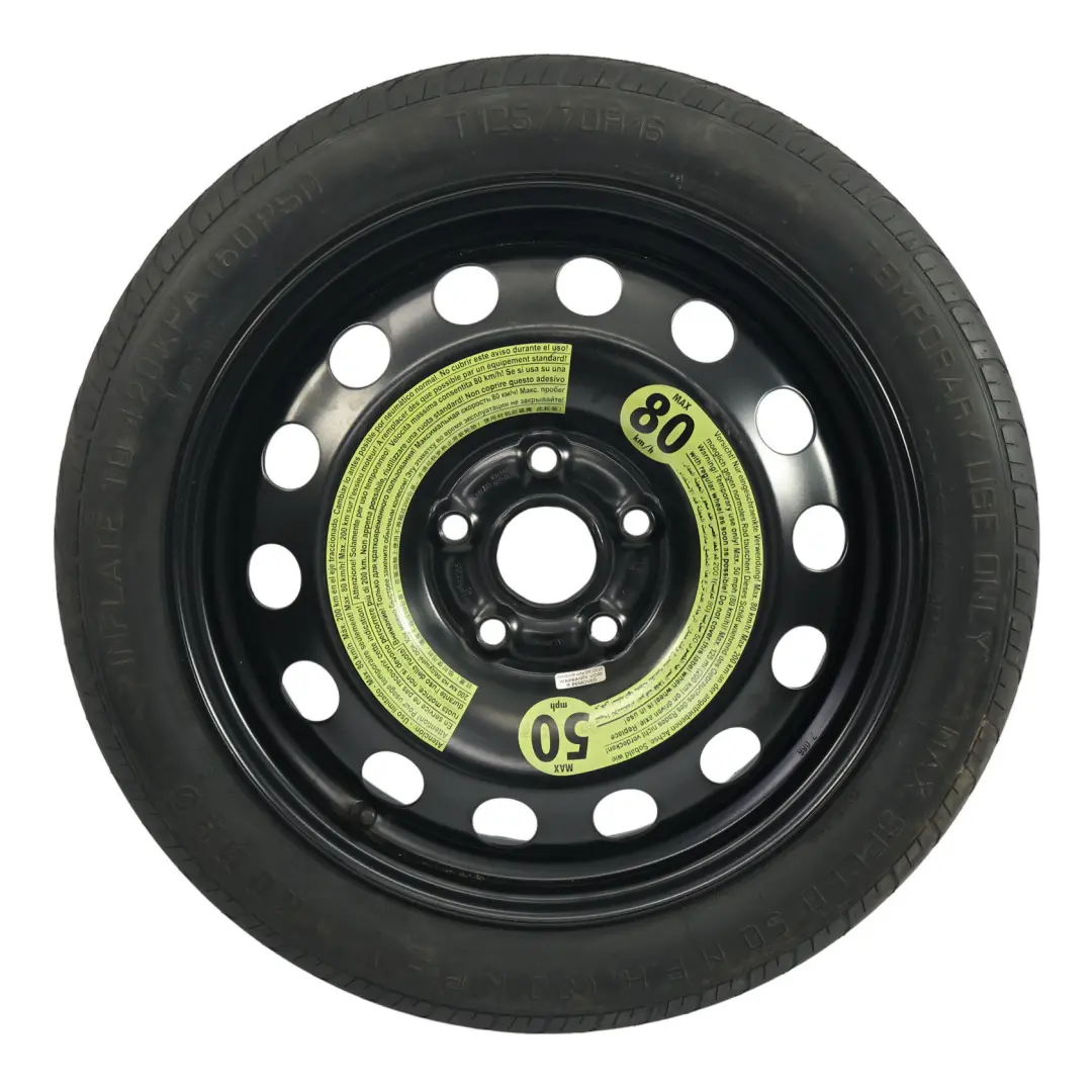 Roue Secours Roue D'Économie Acier R16 3.5J 125/70 pour Audi A3 8P à propos du numéro de pièce 1K0601027AL Audi A3 8P Roue Secours Roue D'Économie Acier R16 3.5J 125/70 - SKU 1K0601027AL-3 - Numéro de pièce 1K0601027AL