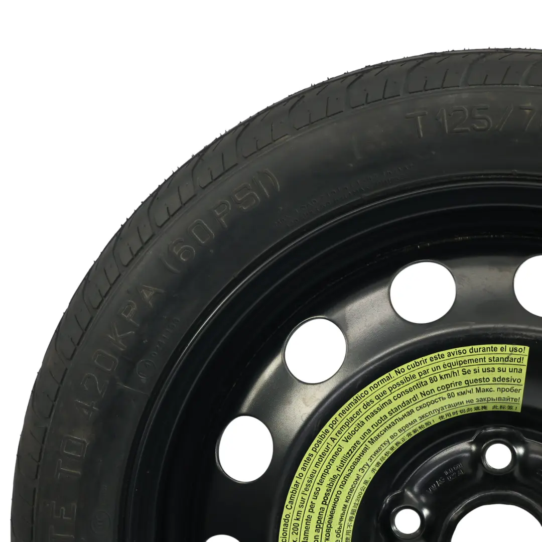 Ersatzrad Space Saver Rad Stahl R16 3.5J 125/70 für Audi A3 8P mit Teilenummer 1K0601027AL Audi A3 8P Ersatzrad Space Saver Rad Stahl R16 3.5J 125/70 - SKU 1K0601027AL-3 - Teilenummer 1K0601027AL