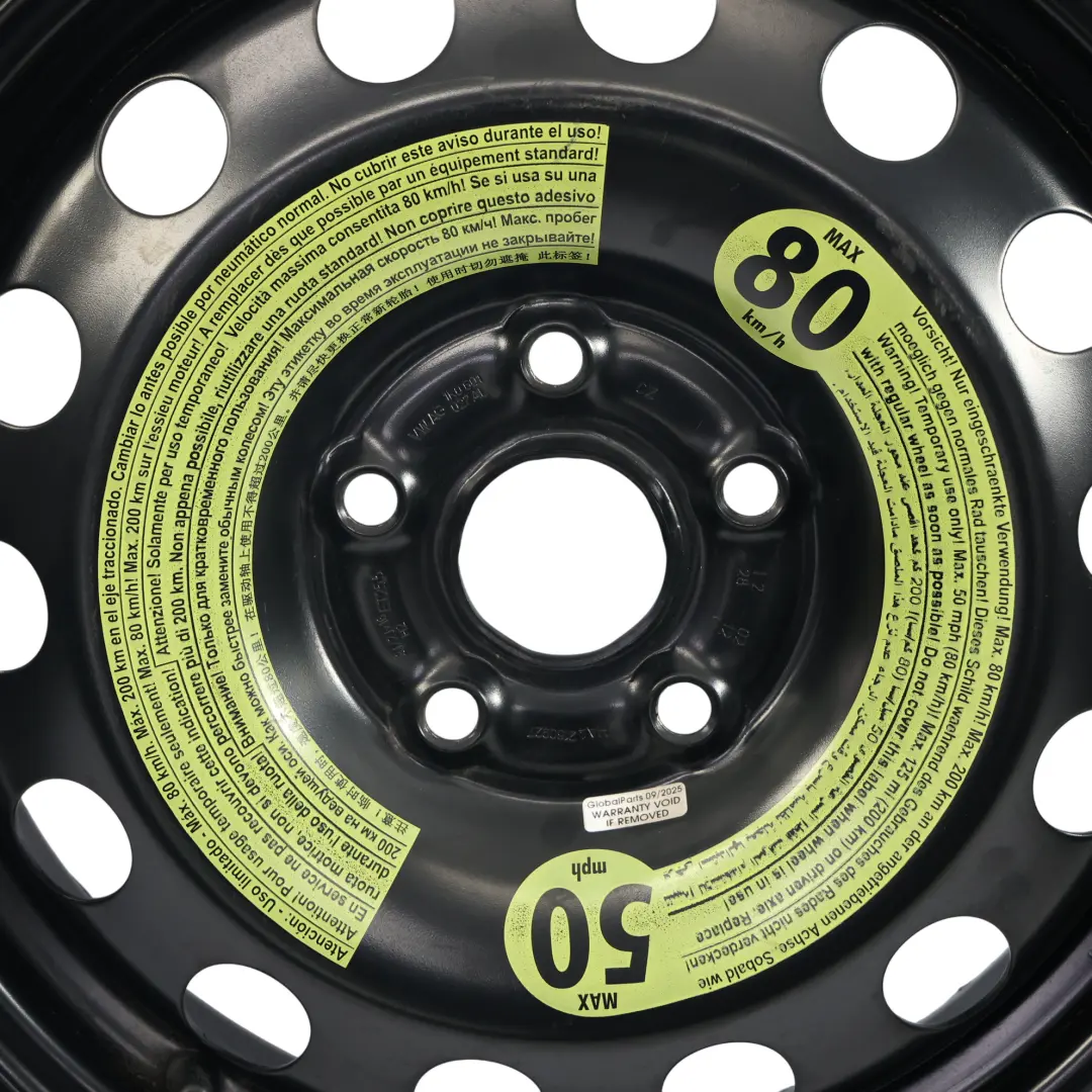 Ersatzrad Space Saver Rad Stahl R16 3.5J 125/70 für Audi A3 8P mit Teilenummer 1K0601027AL Audi A3 8P Ersatzrad Space Saver Rad Stahl R16 3.5J 125/70 - SKU 1K0601027AL-3 - Teilenummer 1K0601027AL