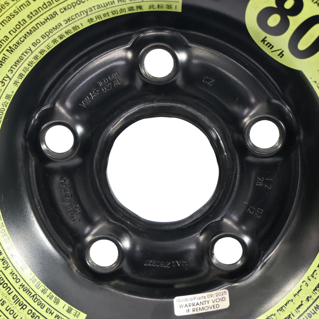 Rueda Repuesto Ahorro Espacio Acero R16 3.5J 125/70 para Audi A3 8P con número de pieza 1K0601027AL Audi A3 8P Rueda Repuesto Ahorro Espacio Acero R16 3.5J 125/70 - SKU 1K0601027AL-3 - Número de pieza 1K0601027AL