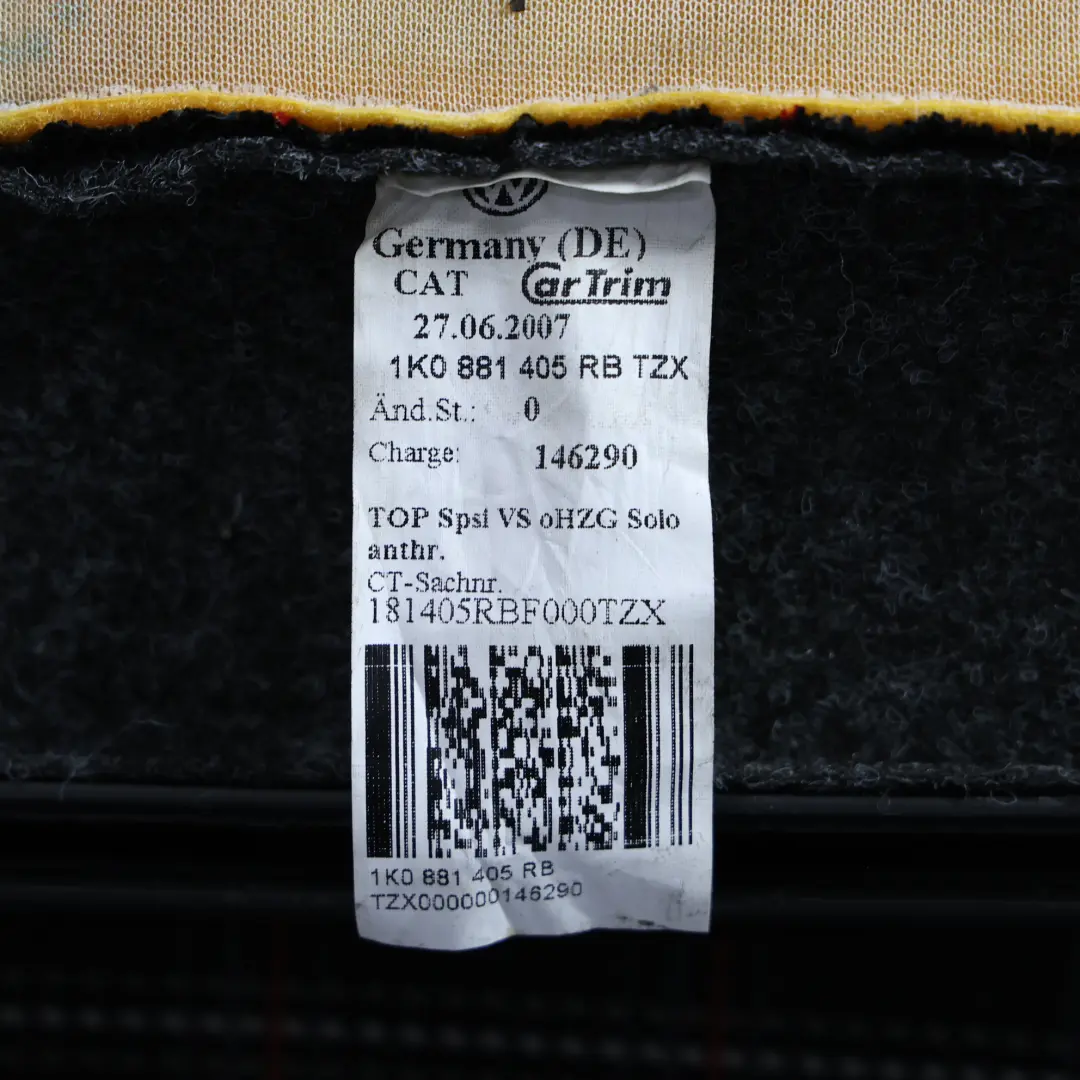 Volkswagen VW Golf 1K Funda Asiento Delantero Izquierdo Derecho Tela Antracita - SKU 1K0881405TC - Número de pieza 1K0881405TC