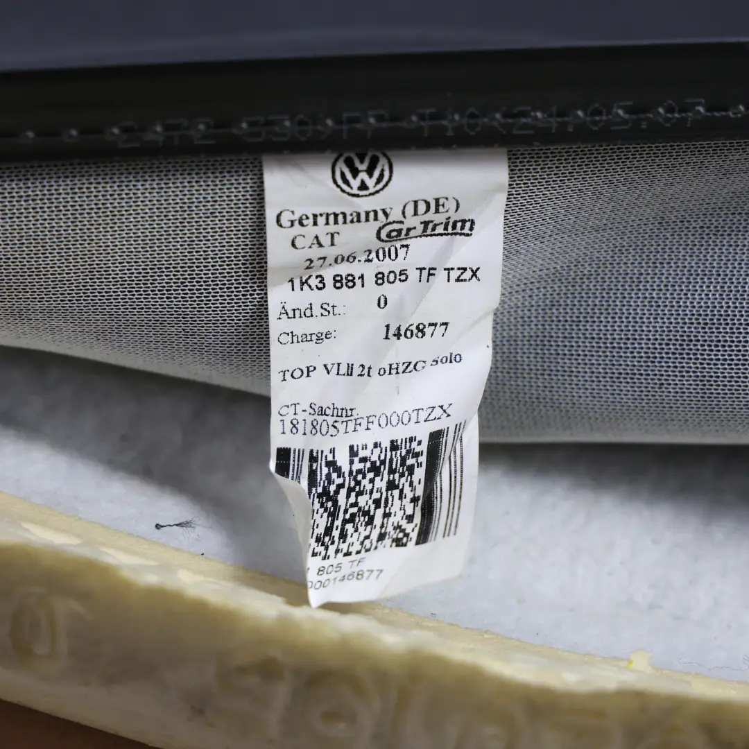 VW Golf 1K GTI Seat Backrest Covering Front Left N/S Cloth Anthracite - SKU 1K3882805H - Part number 1K3882805