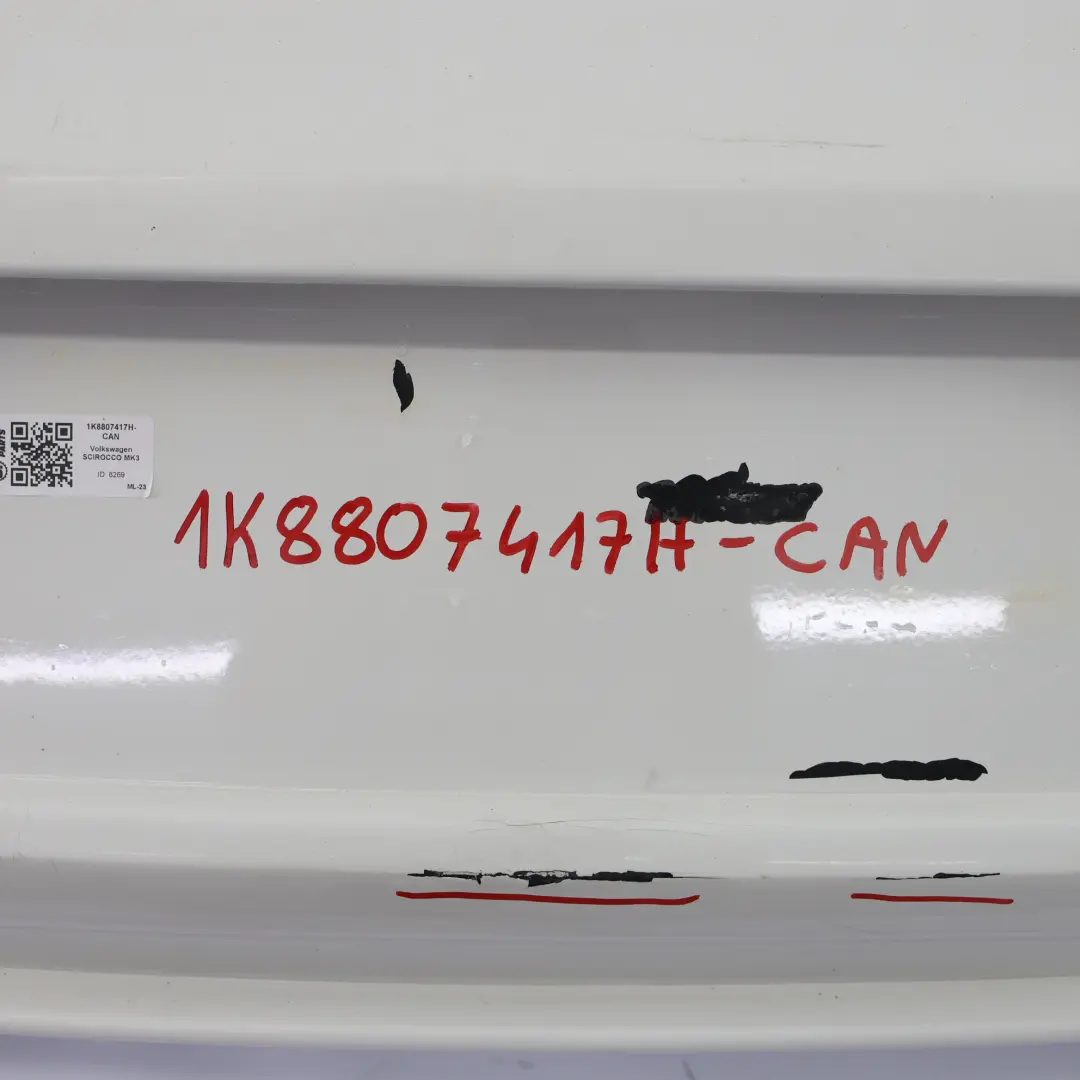 Mk3 Bumper Rear Trim Panel Cover Candy White - B9A to Volkswagen VW Scirocco with Part number 1K8807417H Volkswagen VW Scirocco Mk3 Bumper Rear Trim Panel Cover Candy White - B9A - SKU 1K8807417H-CAN - Part number 1K8807417H
