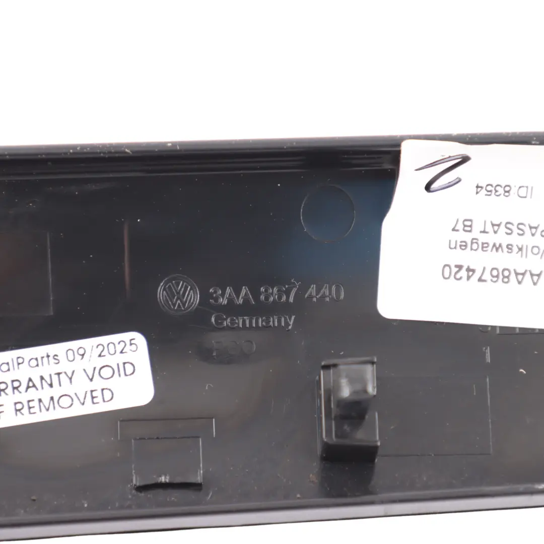 Door Card Strip Cover Handle Right O/S to VW Volkswagen Passat B7 Rear with Part number 3AA867420 VW Volkswagen Passat B7 Rear Door Card Strip Cover Handle Right O/S - SKU 3AA867420 - Part number 3AA867420