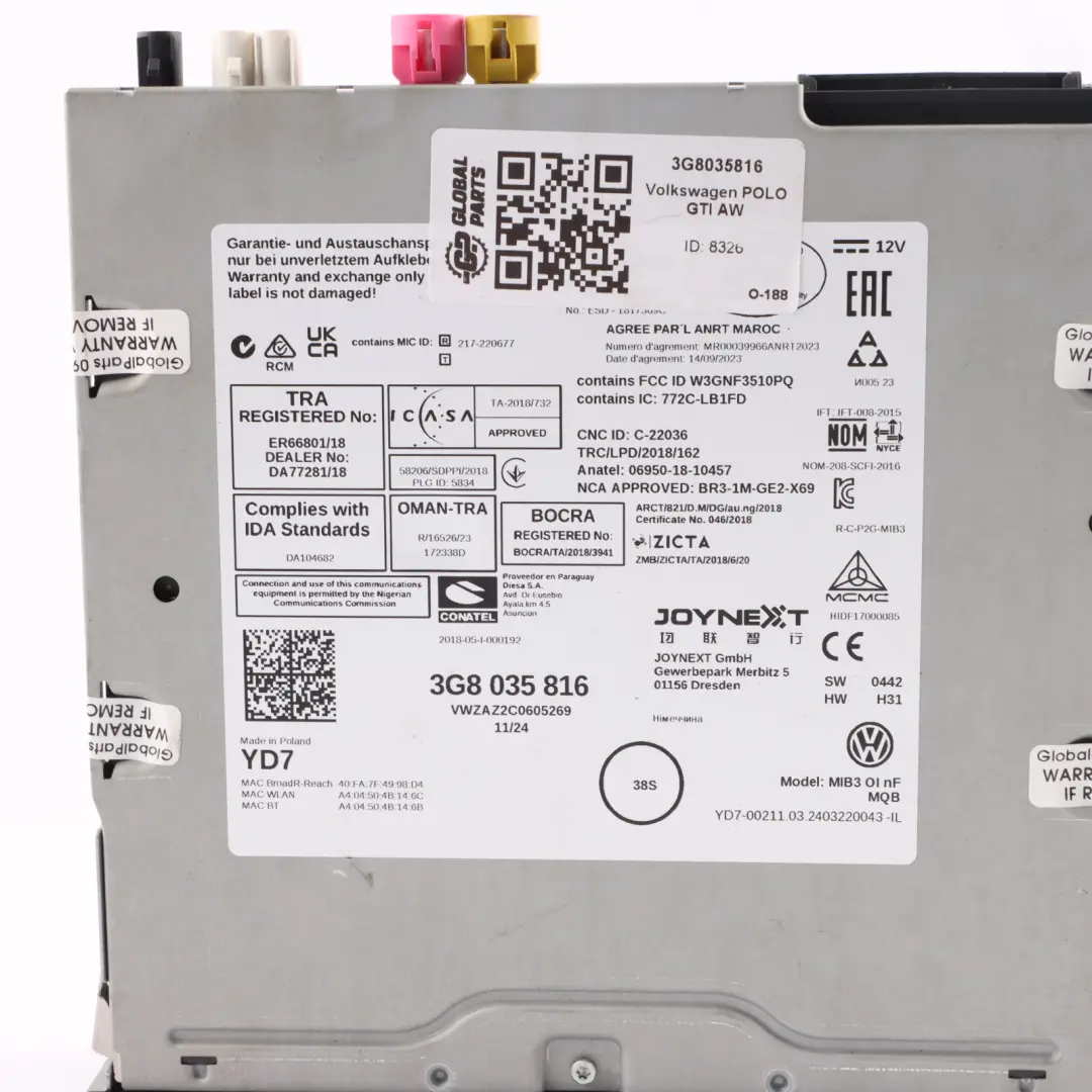 Mk6 Radio Stereo Head Unit Navigation Sat Nav to Volkswagen Polo with Part number 3G8035816 Volkswagen Polo Mk6 Radio Stereo Head Unit Navigation Sat Nav - SKU 3G8035816 - Part number 3G8035816