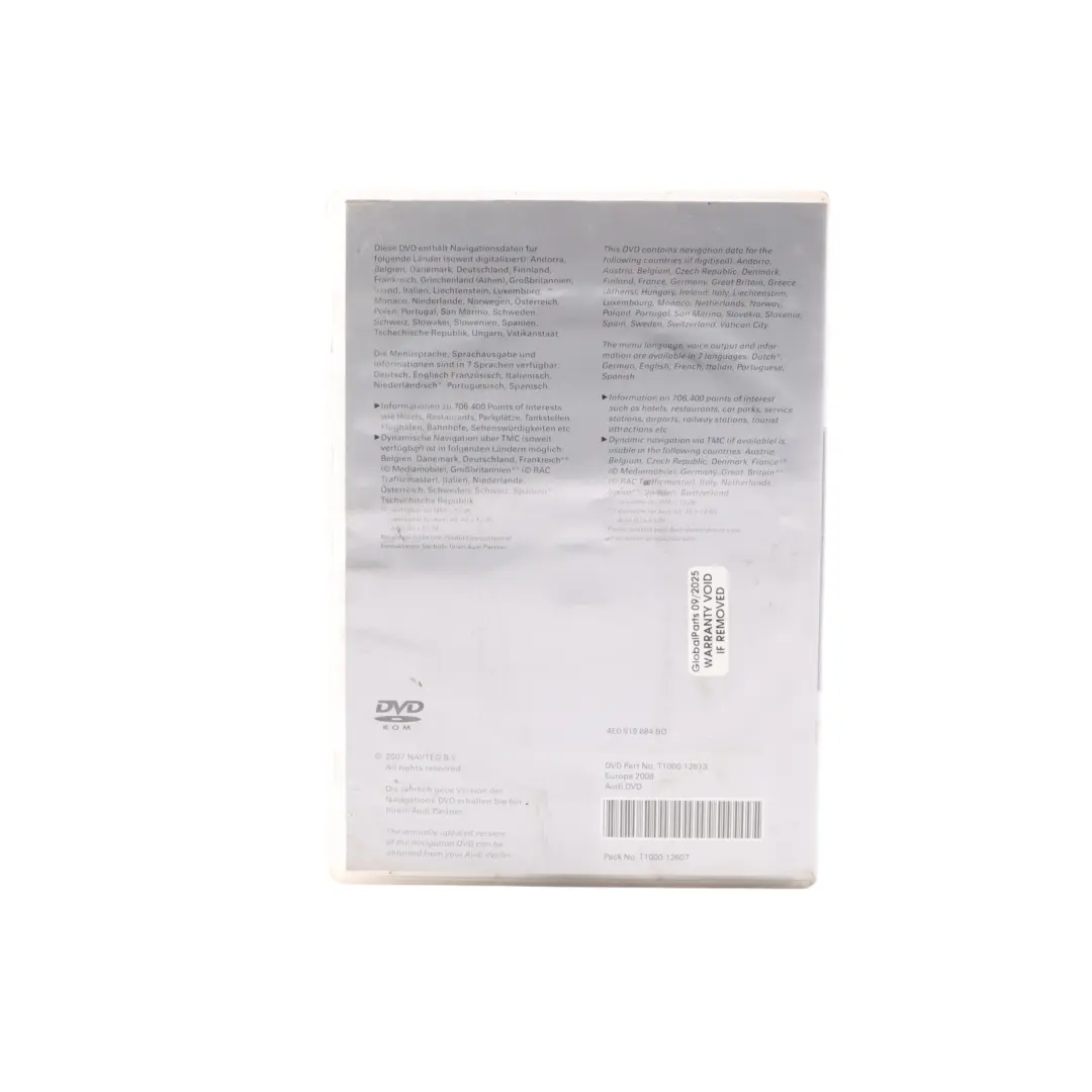 Audi Q7 4L A8 D3 Navigation Disc DVD Europe Version 2008 - SKU 4E0919884BD - Part number 4E0919884BD