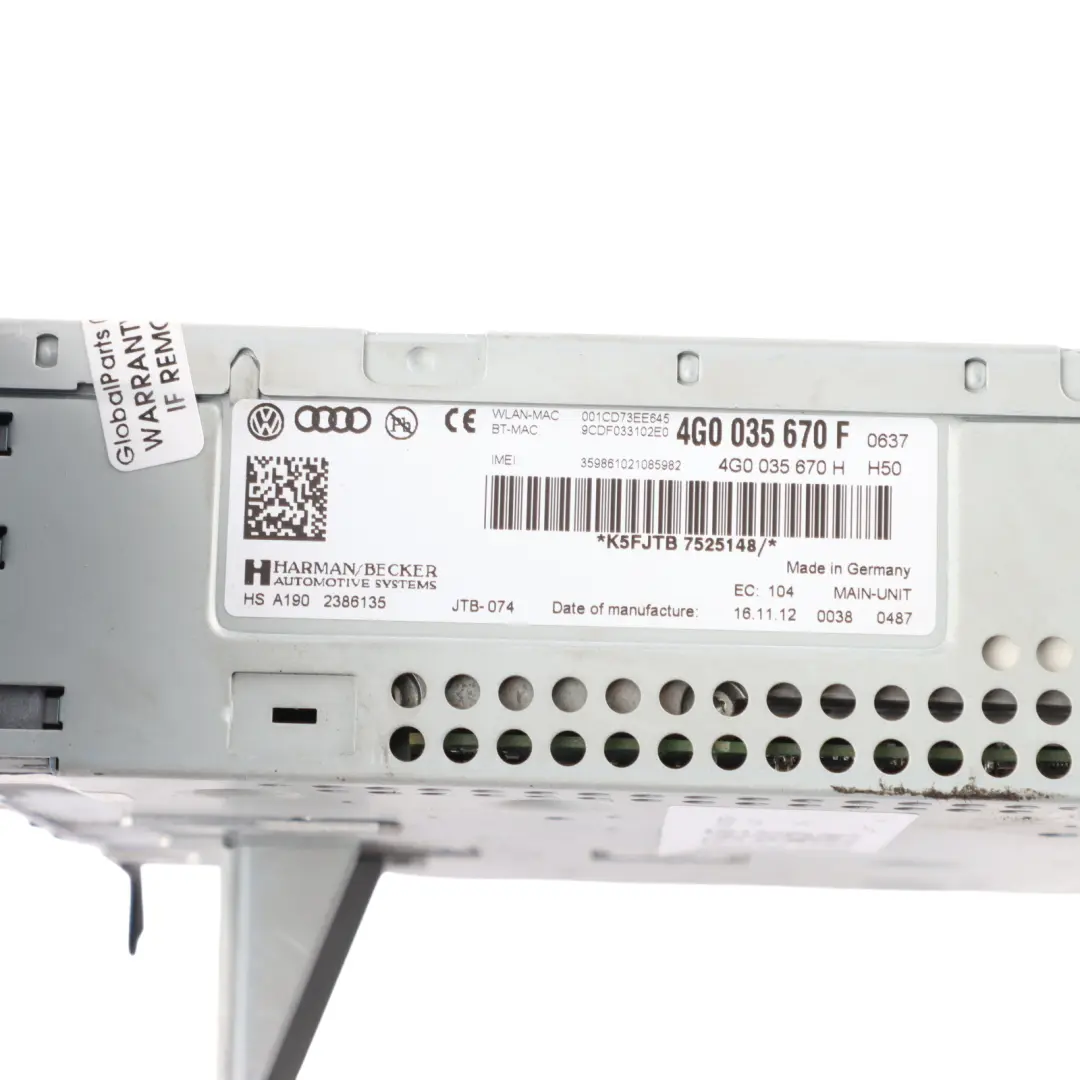 Audi A6 A7 C7 Front Centre Radio CD DVD Player Multimedia Head Unit - SKU 4G0035670F-1 - Part number 4G0035670F