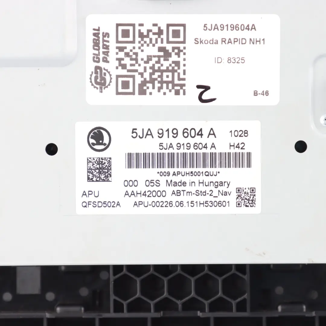 Dashboard Radio Multifunction Media Display Unit to Skoda Rapid NH1 with Part number 5JA919604A Skoda Rapid NH1 Dashboard Radio Multifunction Media Display Unit - SKU 5JA919604A - Part number 5JA919604A