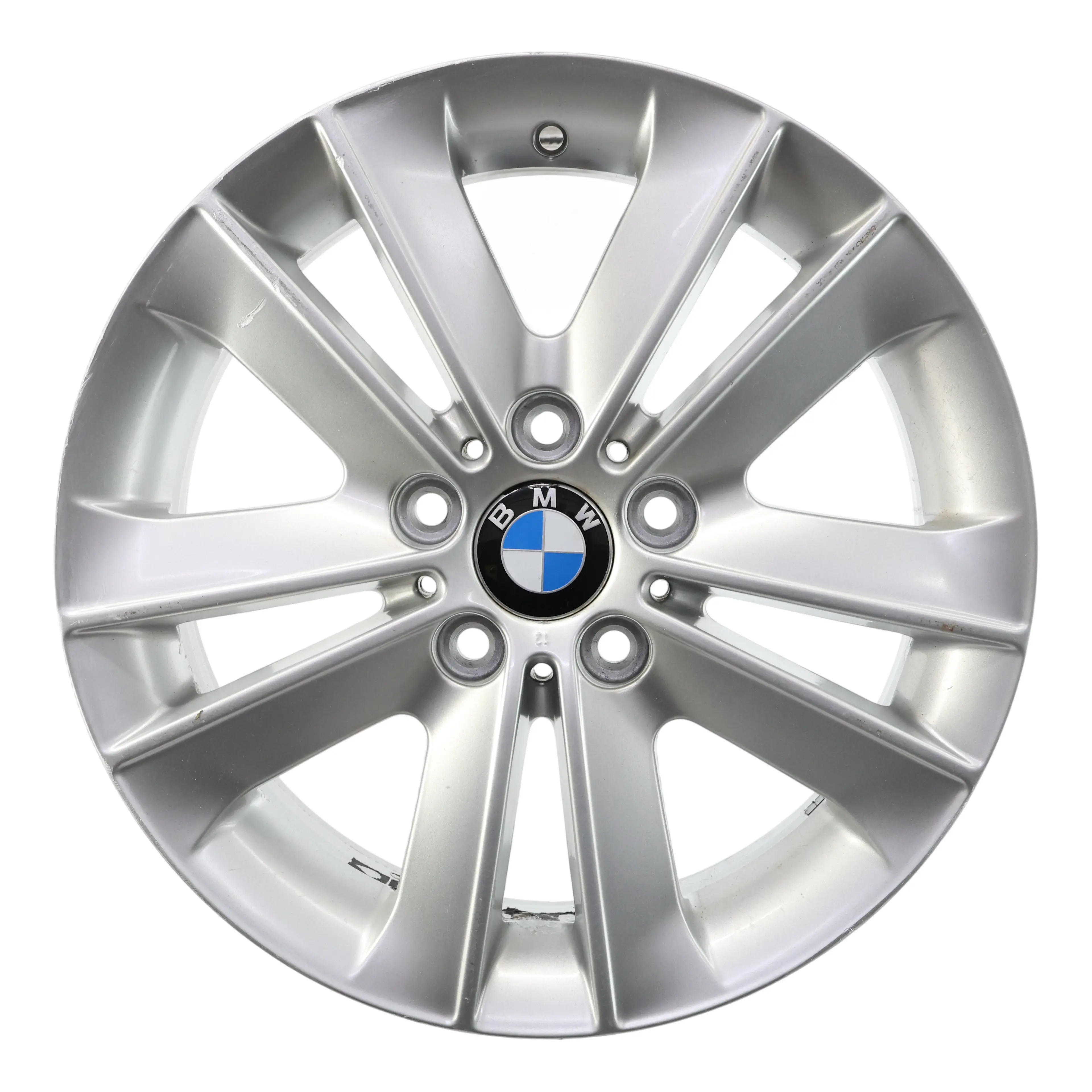 BMW E81 E87 Silberne Leicht metall felge 17" V-Speiche 141 ET:47 7J 6762888