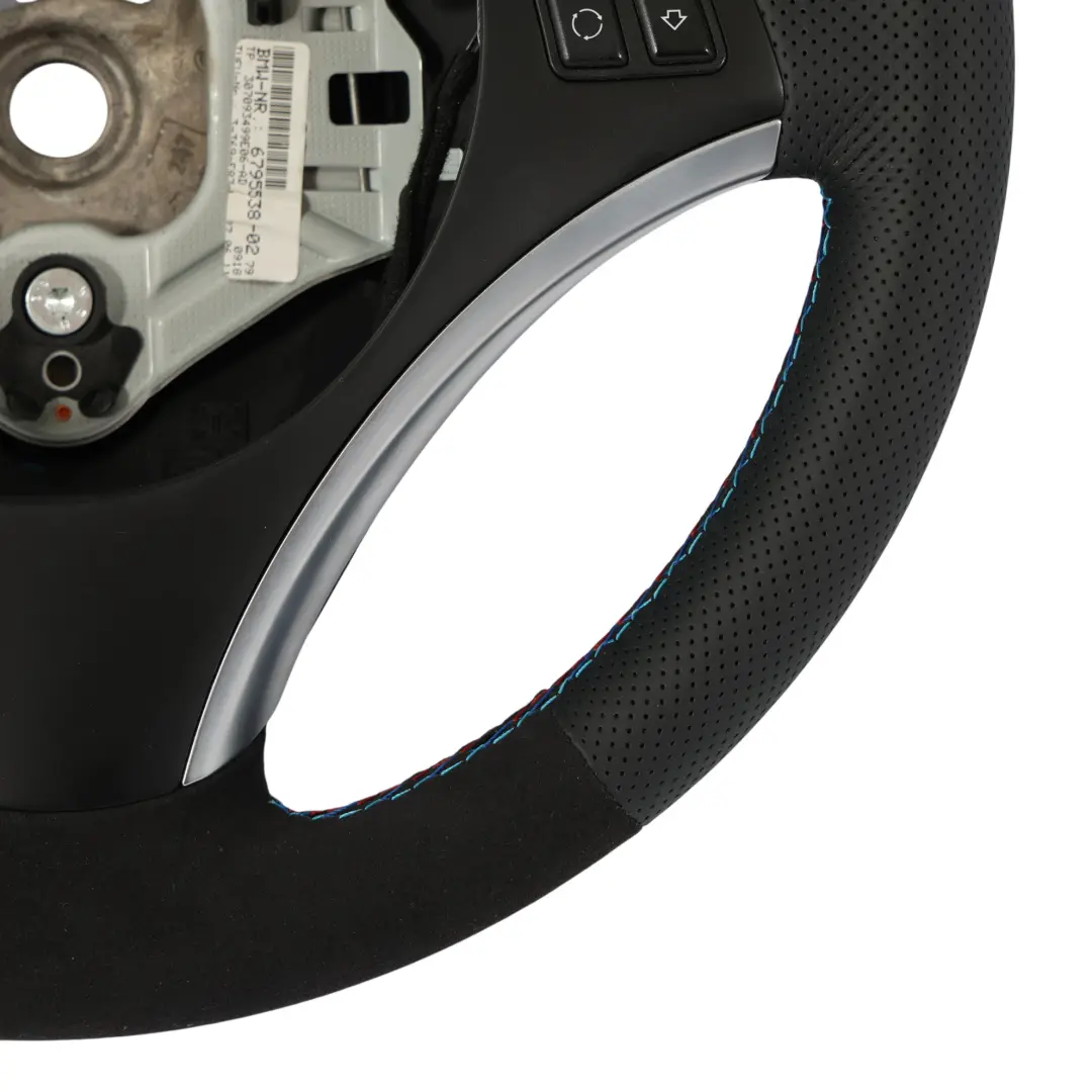 Steering Wheel M Sport Look NEW Leather Alcantara Trim to BMW E81 E87 E90 E91 E92 with Part number 6795570 BMW E81 E87 E90 E91 E92 Steering Wheel M Sport Look NEW Leather Alcantara Trim - SKU 6795570-6-TRIM - Part number 6795570
