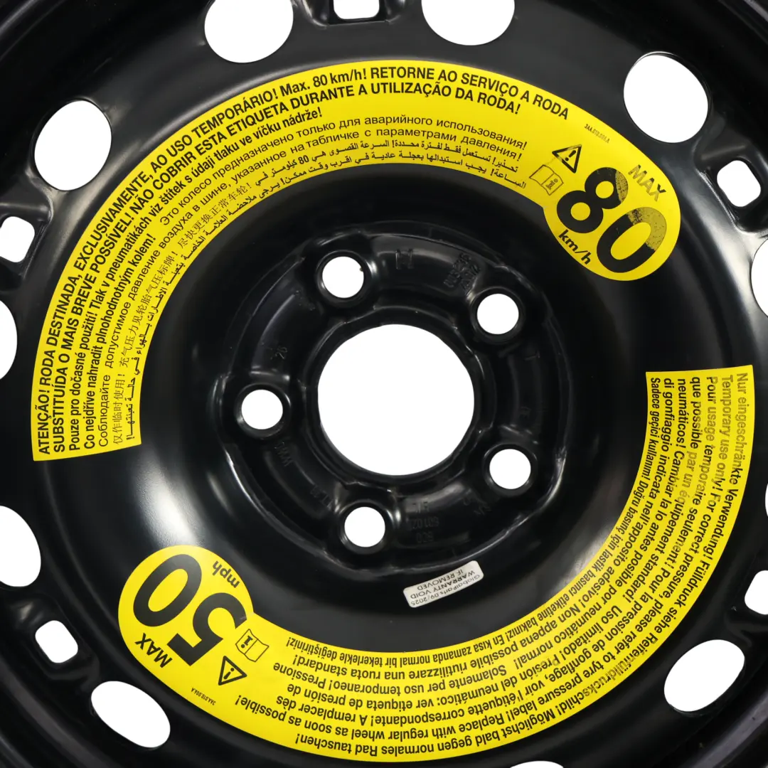 Volkswagen Polo 6R Rueda Recambio Acero Bridgestone R15 185/60 6J ET38 - SKU 6C0601027-3 - Número de pieza 6C0601027