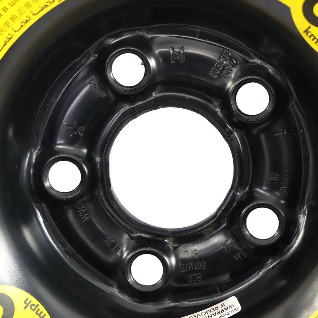 Volkswagen Polo 6R Rueda Recambio Acero Bridgestone R15 185/60 6J ET38 - SKU 6C0601027-3 - Número de pieza 6C0601027