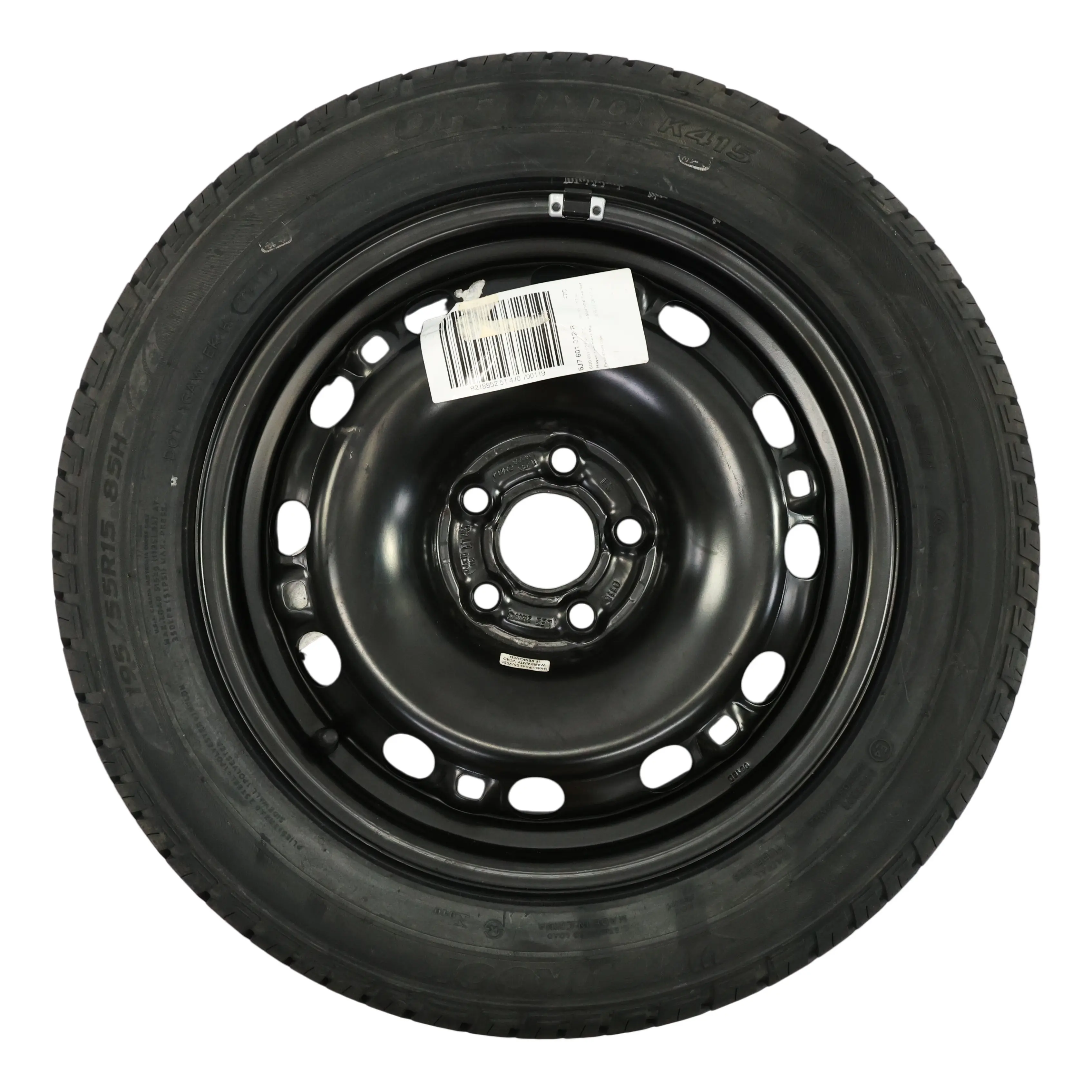Skoda Fabia 1 Spare Wheel Steel Rim R15 6J ET:43 Hankook Tire 195/55 6Q0601027M