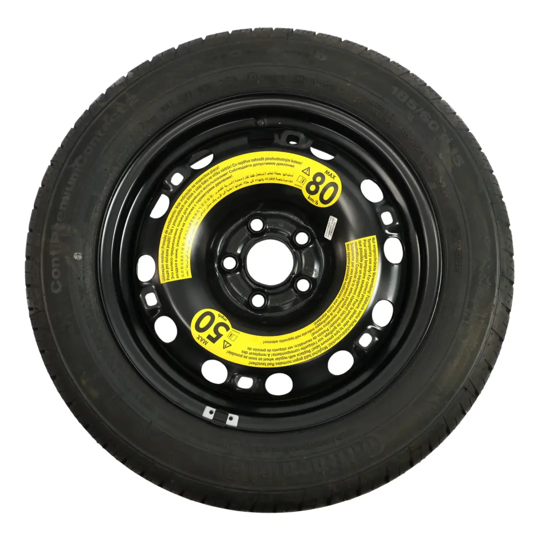 Mk5 Rueda Repuesto Continental R15 6J 185/60 ET:38 para Volkswagen Polo con número de pieza 6R0601027S Volkswagen Polo Mk5 Rueda Repuesto Continental R15 6J 185/60 ET:38 - SKU 6R0601027S-1 - Número de pieza 6R0601027S