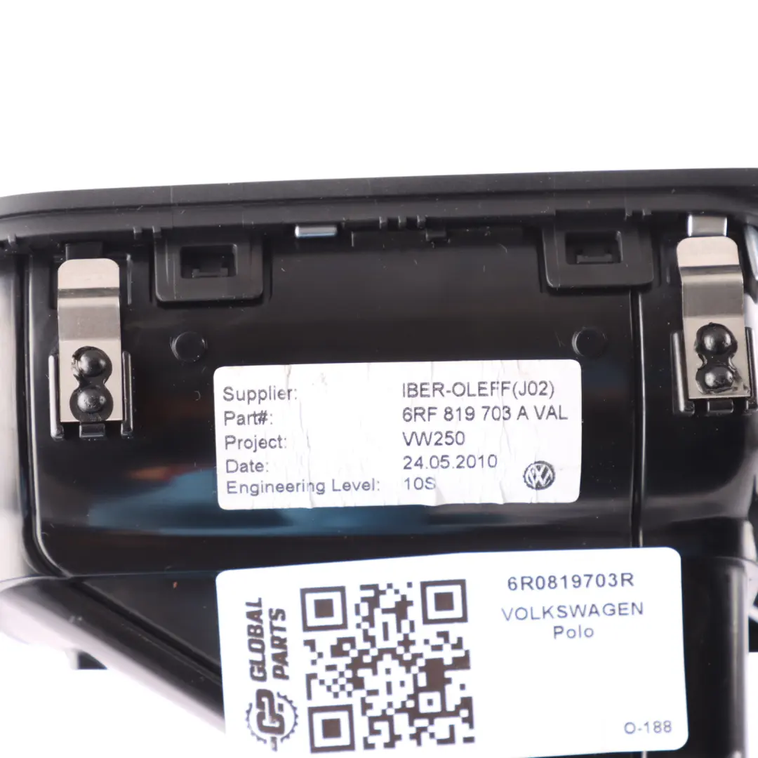 Vent Dashboard Air Duct Passenger Side N/S 6RF819703A to Volkswagen Polo 6R Air with Part number 6R0819703R Volkswagen Polo 6R Air Vent Dashboard Air Duct Passenger Side N/S 6RF819703A - SKU 6R0819703R - Part number 6R0819703R