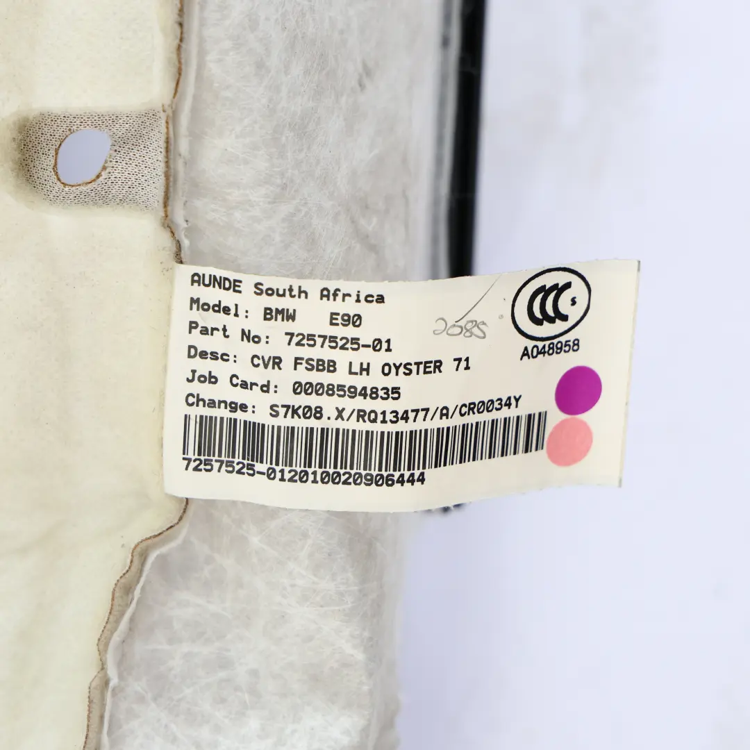 Front Left N/S Seat Backrest Cover Leather Oyster to BMW E90 E91 LCI with Part number 7257543 BMW E90 E91 LCI Front Left N/S Seat Backrest Cover Leather Oyster - SKU 7257543-1 - Part number 7257543