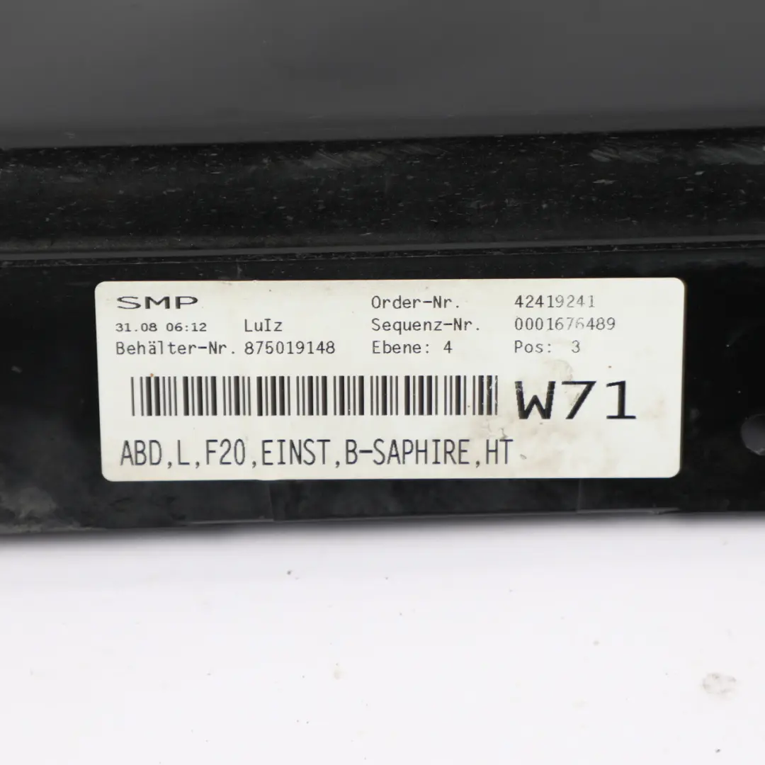 Sill Strip Side Skirt Left N/S Black Sapphire Metallic - 475 to BMW F20 with Part number 7293553 BMW F20 Sill Strip Side Skirt Left N/S Black Sapphire Metallic - 475 - SKU 7293553-BS - Part number 7293553