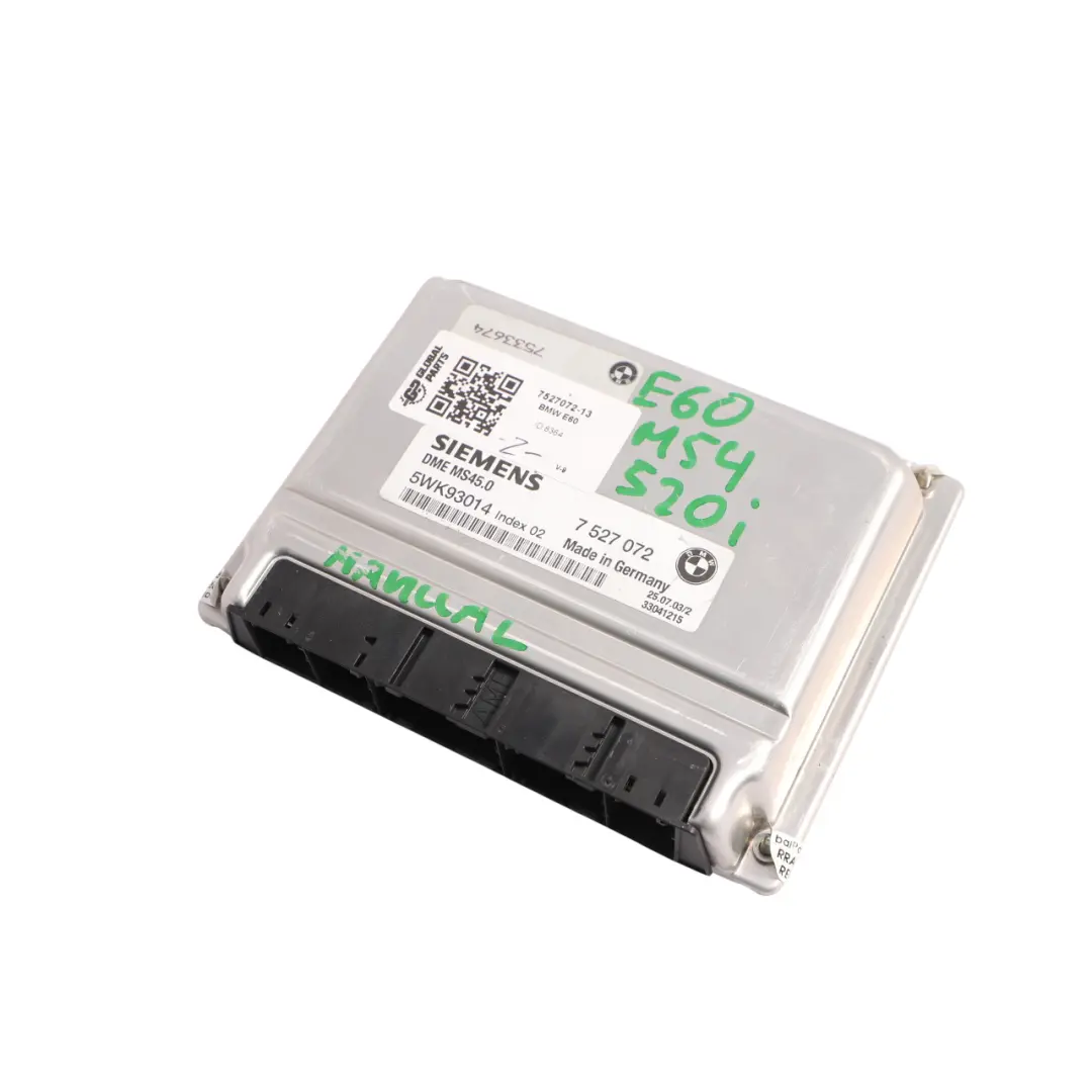 M54 170HP Engine Control Module ECU DME Manual to BMW E60 520i with Part number 7527072 BMW E60 520i M54 170HP Engine Control Module ECU DME Manual - SKU 7527072-13 - Part number 7527072