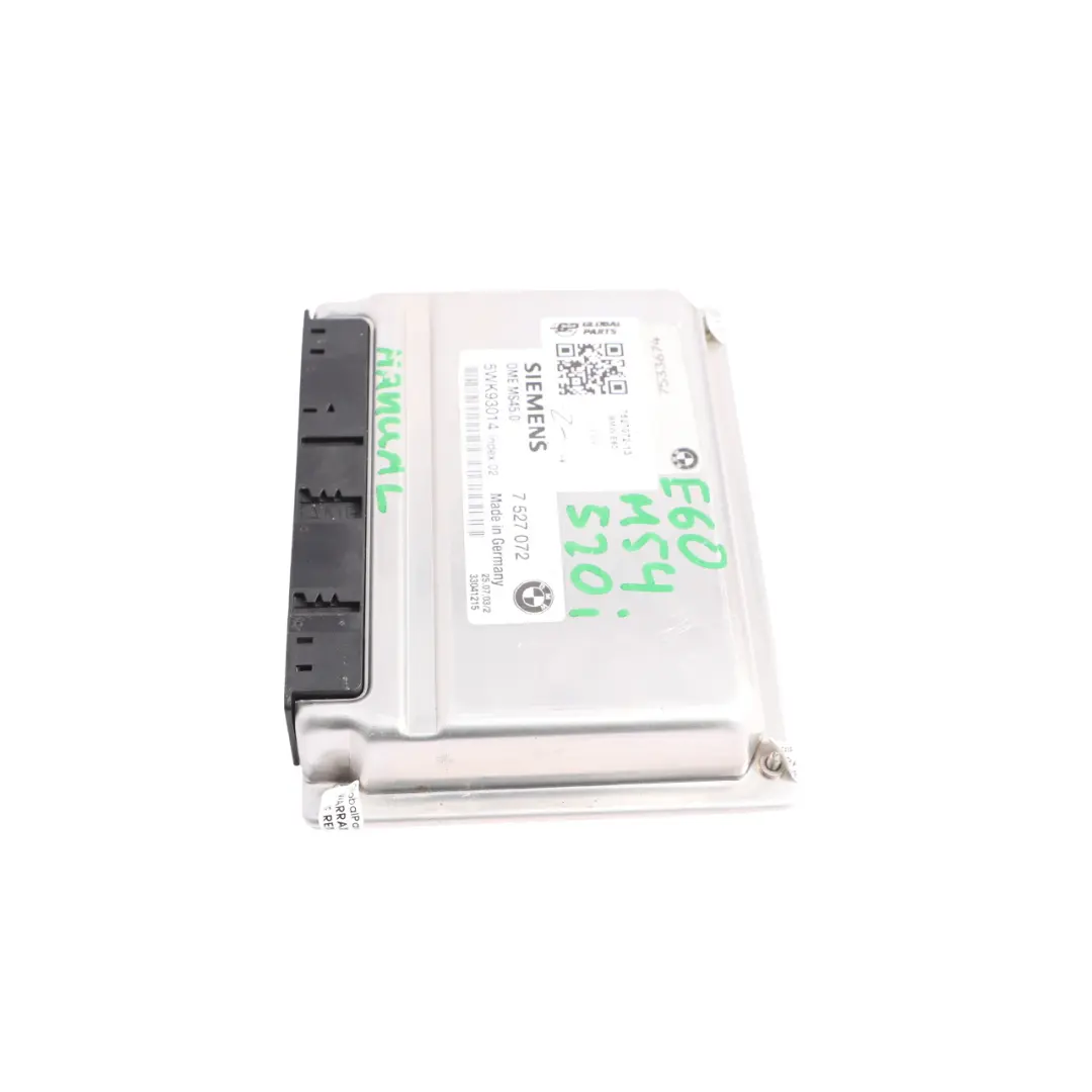 M54 170HP Engine Control Module ECU DME Manual to BMW E60 520i with Part number 7527072 BMW E60 520i M54 170HP Engine Control Module ECU DME Manual - SKU 7527072-13 - Part number 7527072