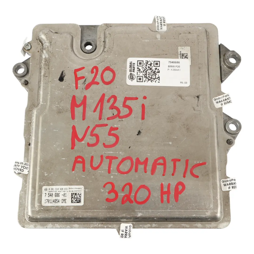 N55 326HP Motore ECU DME Automatico per BMW F20 M135i F30 335i con numero di parte 7540686 BMW F20 M135i F30 335i N55 326HP Motore ECU DME Automatico - SKU 7540686 - Numero di parte 7540686