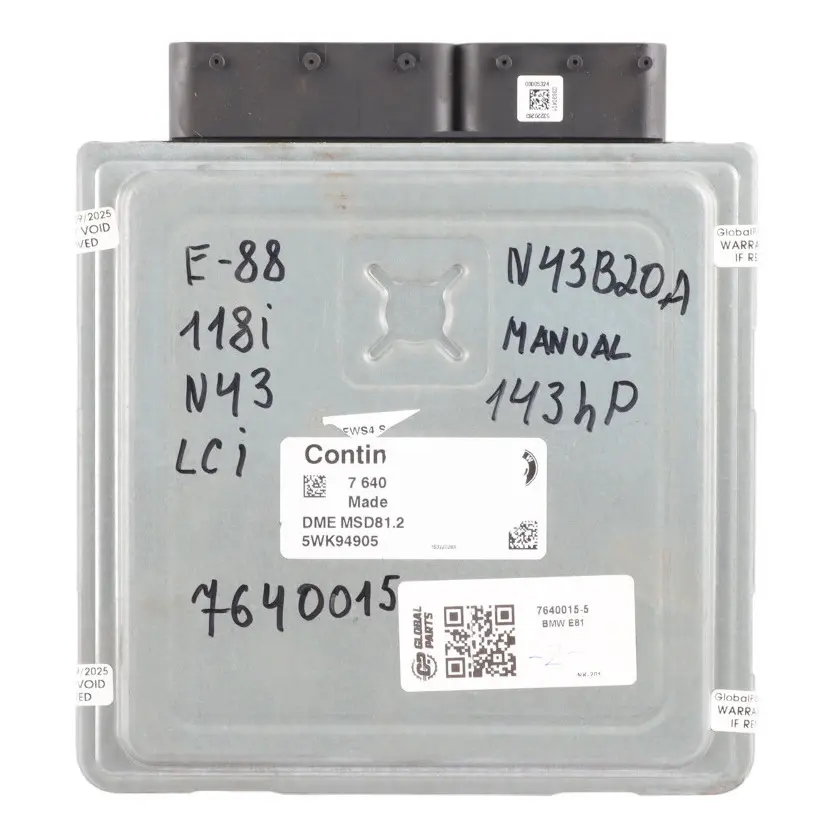 143HP N43 Engine Control ECU DME Manual to BMW E81 E87 LCI E90 118i 318i with Part number 7640015 BMW E81 E87 LCI E90 118i 318i 143HP N43 Engine Control ECU DME Manual - SKU 7640015-5 - Part number 7640015