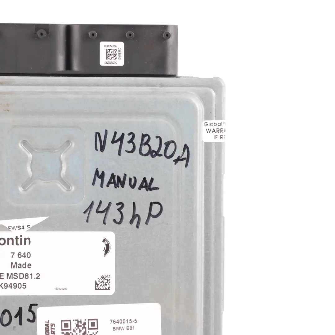 143HP N43 Engine Control ECU DME Manual to BMW E81 E87 LCI E90 118i 318i with Part number 7640015 BMW E81 E87 LCI E90 118i 318i 143HP N43 Engine Control ECU DME Manual - SKU 7640015-5 - Part number 7640015
