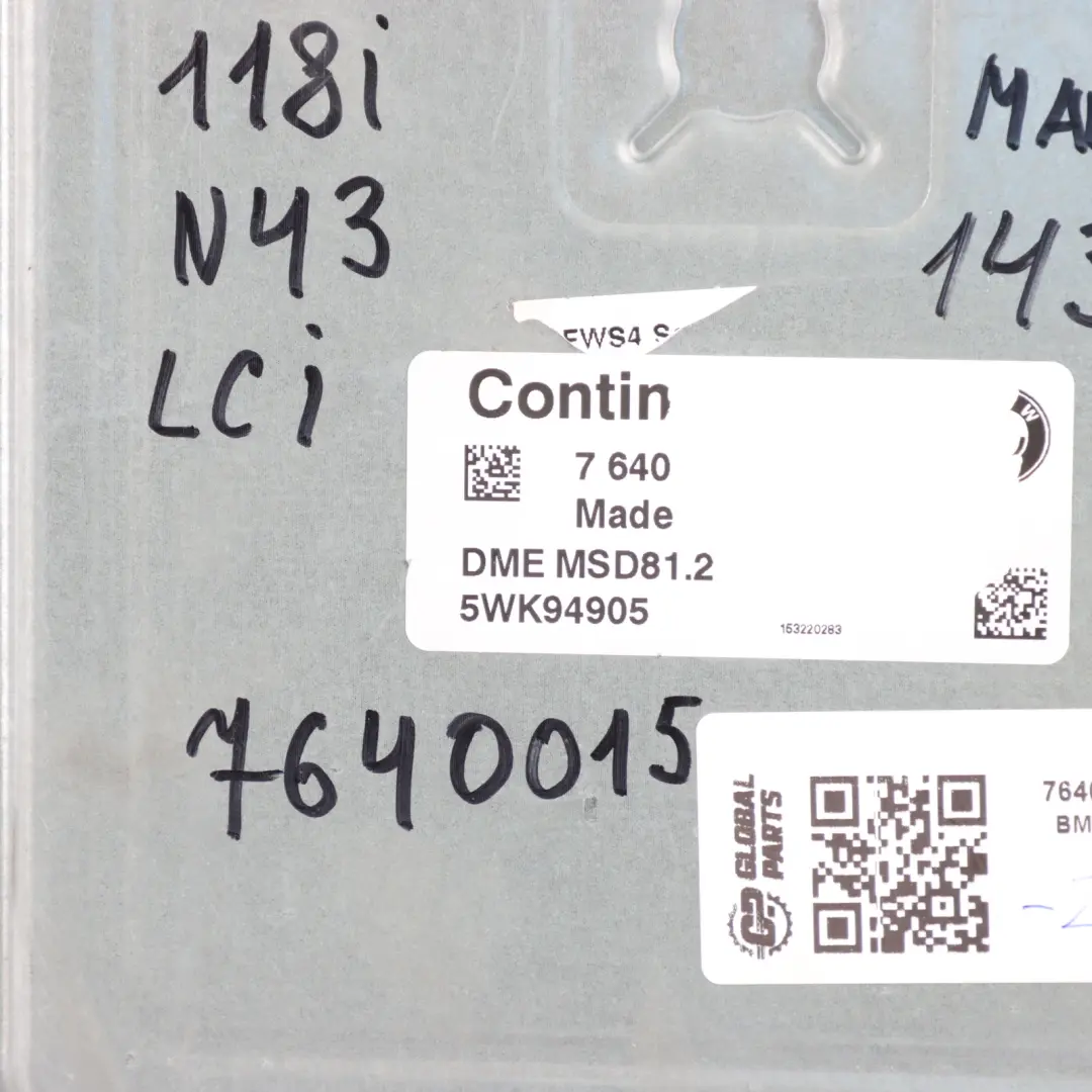 BMW E81 E87 LCI E90 118i 318i 143HP N43 Engine Control ECU DME Manual - SKU 7640015-5 - Part number 7640015