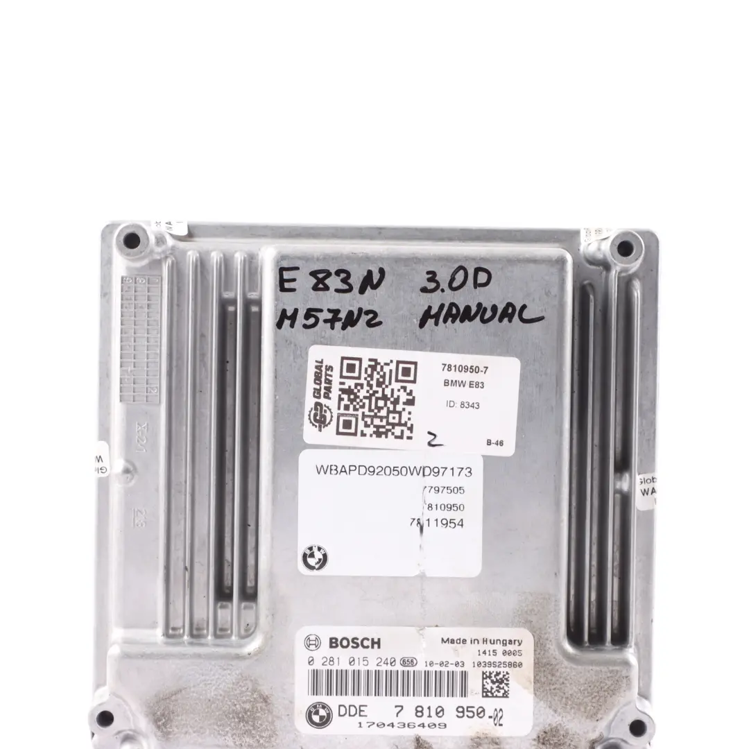 M57N2 218HP Engine Control Unit ECU DDE Manual to BMW E83 LCI 3.0d with Part number 7810950 BMW E83 LCI 3.0d M57N2 218HP Engine Control Unit ECU DDE Manual - SKU 7810950-7 - Part number 7810950