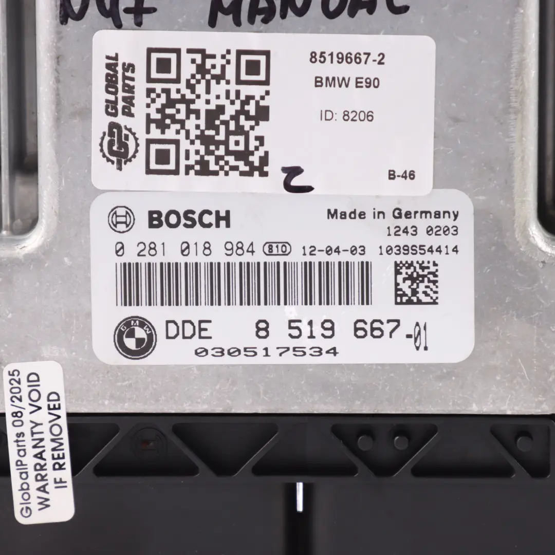 BMW E90 E91 LCI N47 318d 143HP Engine Control ECU DDE Manual - SKU 8519667-2 - Part number 8519667