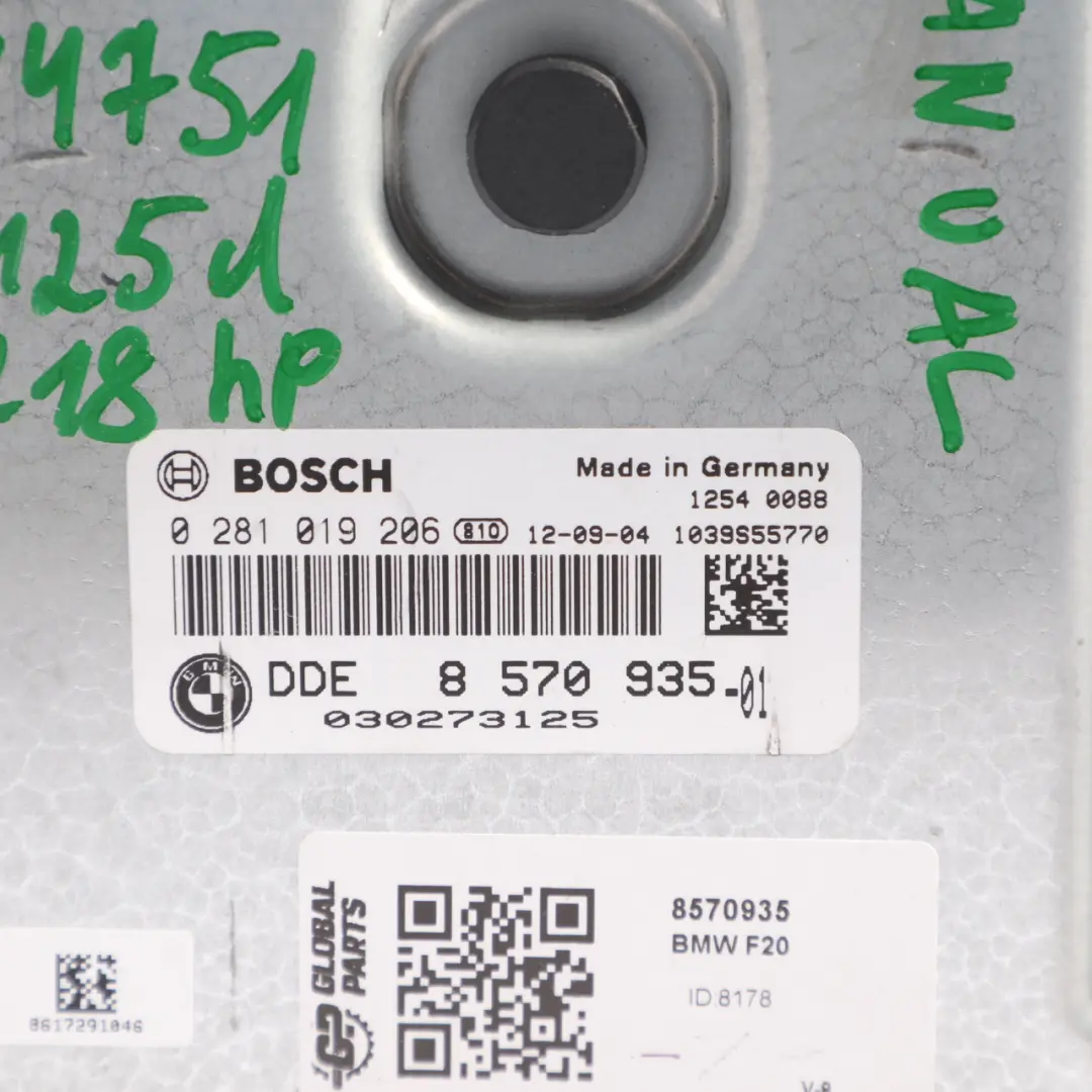 BMW F20 F30 125d 325d N47S1 218HP Engine Control Unit ECU DDE Manual - SKU 8570935 - Part number 8570935