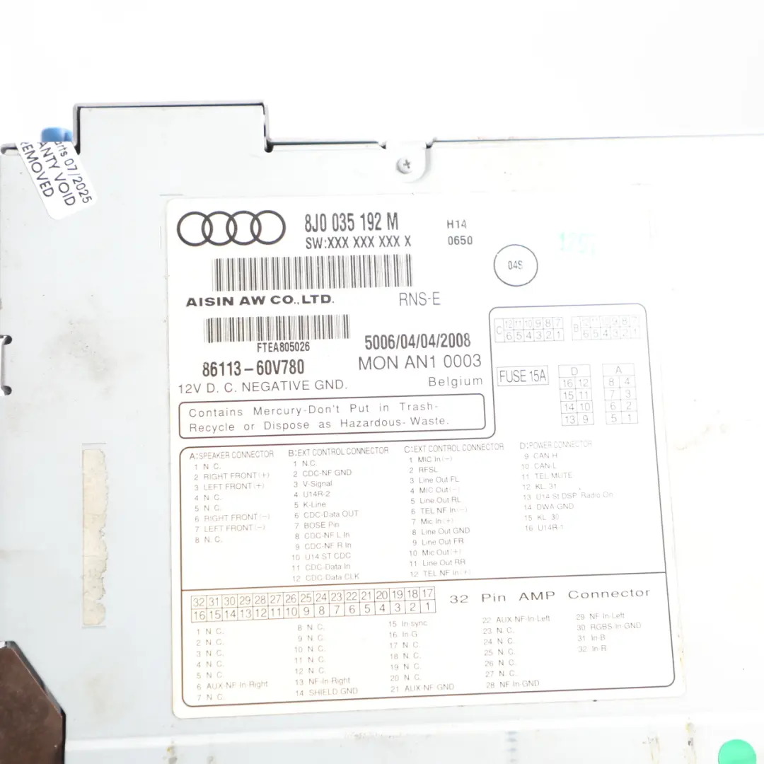 Audi TT TTS 8J MMI Unità Principale Stereo Radio Audio Lettore CD - SKU 8J0035192M - Numero di parte 8J0035192M