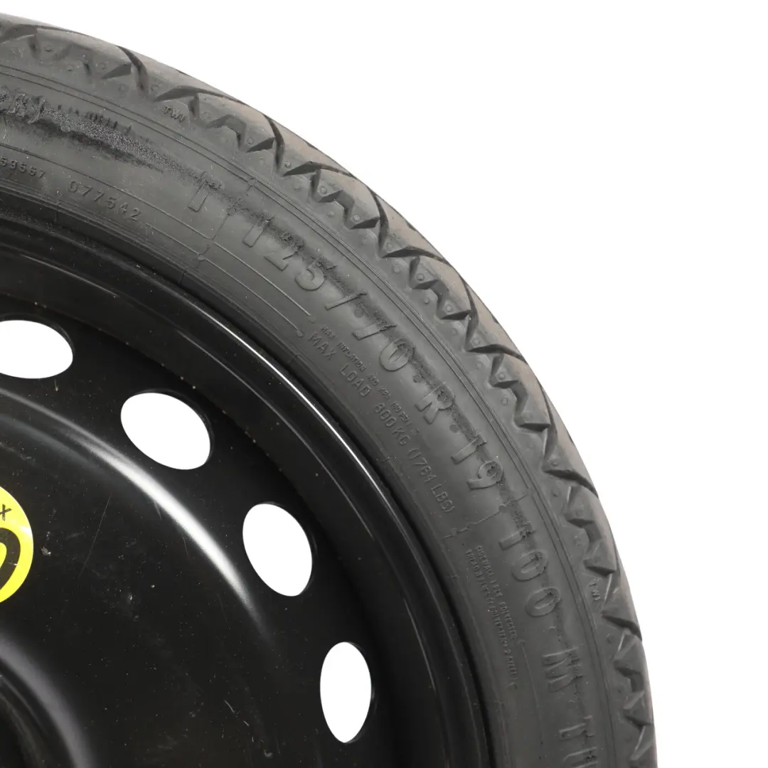 Saver Spare Wheel R19 4J 125/70 ET22 to Audi S4 B9 A5 F5 Avant Space with Part number 8W0601027B Audi S4 B9 A5 F5 Avant Space Saver Spare Wheel R19 4J 125/70 ET22 - SKU 8W0601027B-1 - Part number 8W0601027B