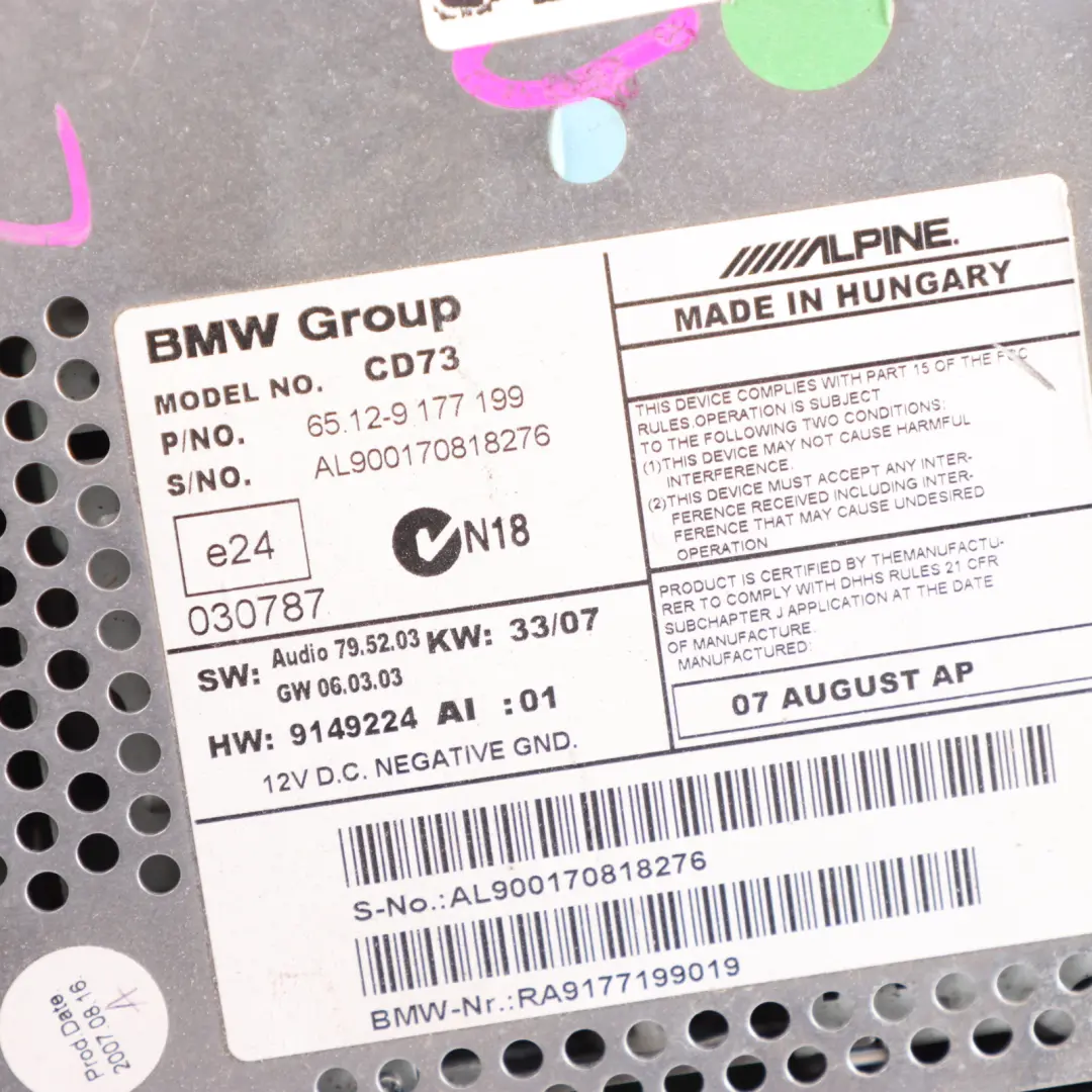 Radio Professional CD Control Unit to BMW E81 E82 E87 E88 E89 E90 E91 E92 with Part number 9177199 BMW E81 E82 E87 E88 E89 E90 E91 E92 Radio Professional CD Control Unit - SKU 9177199-1 - Part number 9177199