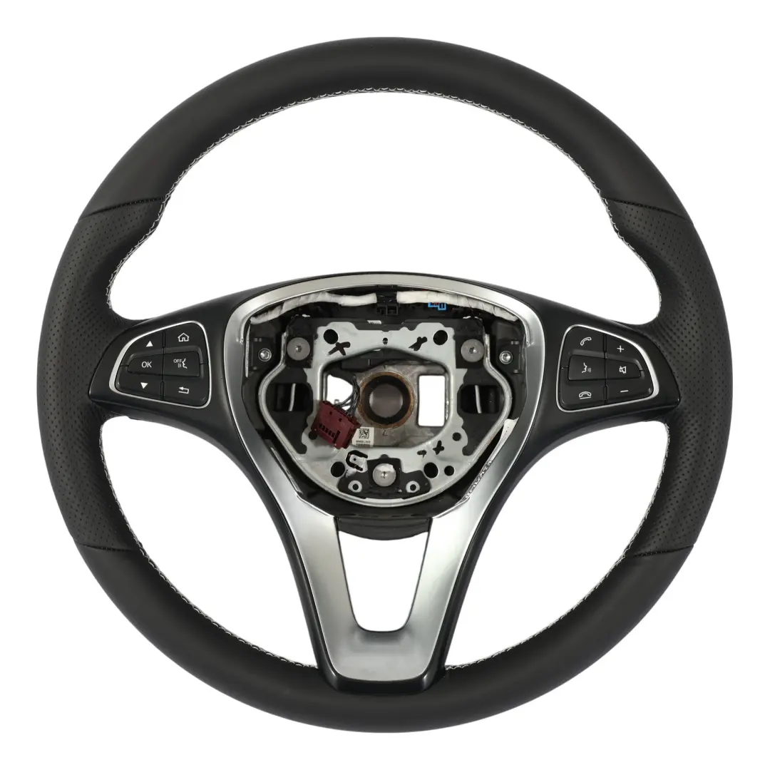 X470 Volante NUEVO Cuero Negro Hilos Blancos Multifunción para Mercedes X250 con número de pieza A0004607504 Mercedes X250 X470 Volante NUEVO Cuero Negro Hilos Blancos Multifunción - SKU A0004607504-1 - Número de pieza A0004607504