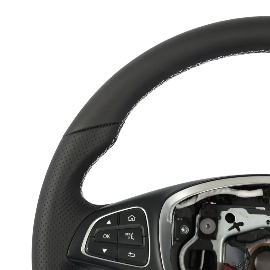 X470 Volante NUEVO Cuero Negro Hilos Blancos Multifunción para Mercedes X250 con número de pieza A0004607504 Mercedes X250 X470 Volante NUEVO Cuero Negro Hilos Blancos Multifunción - SKU A0004607504-1 - Número de pieza A0004607504