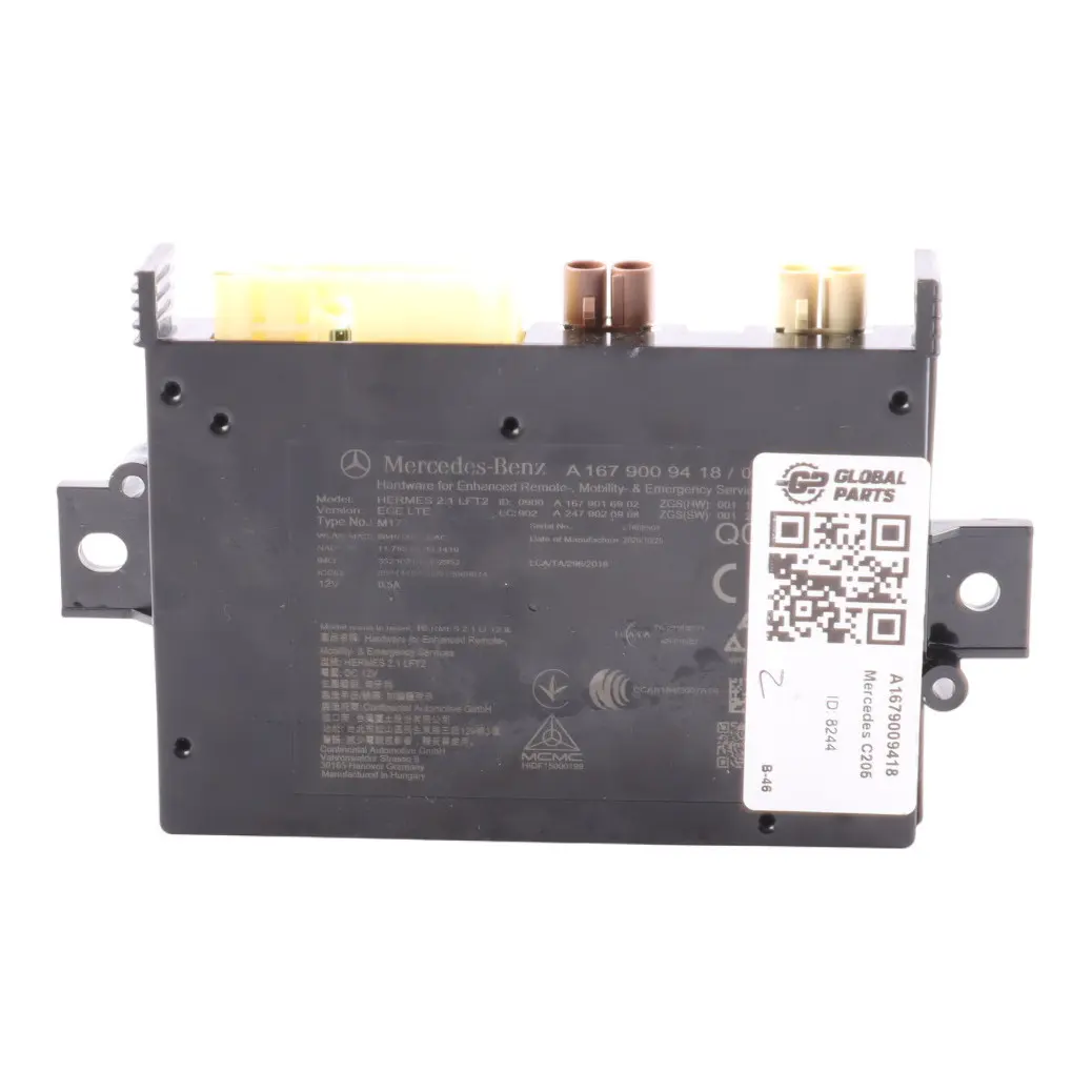 Telematics Emergency Call Module Control Unit to Mercedes C205 W205 with Part number A1679009418 Mercedes C205 W205 Telematics Emergency Call Module Control Unit - SKU A1679009418 - Part number A1679009418