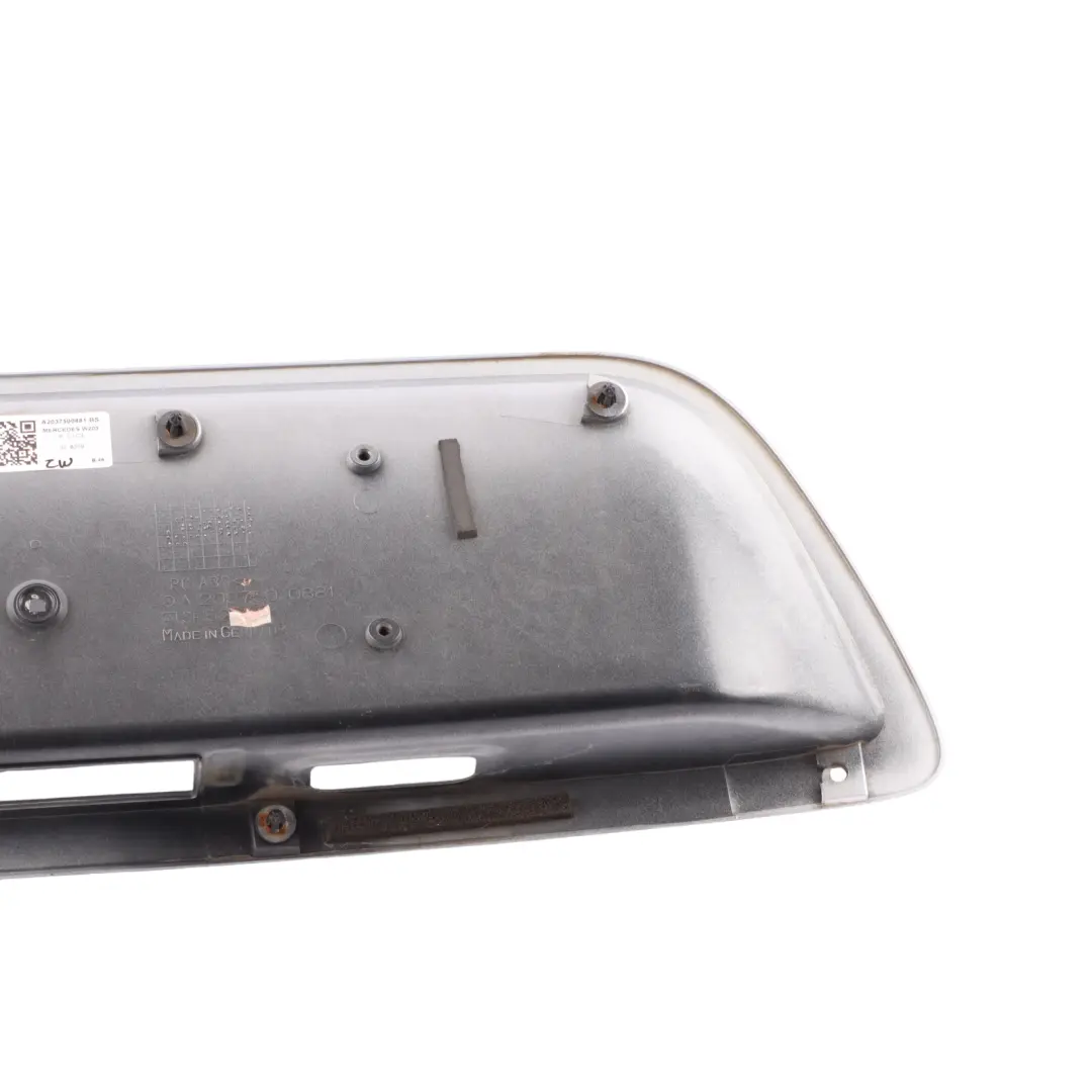 Trunk Lid Tailgate Plate Holder Trim Brilliant Silver - 744 to Mercedes W203 Rear with Part number A2207500281 Mercedes W203 Rear Trunk Lid Tailgate Plate Holder Trim Brilliant Silver - 744 - SKU A2037500881-BS - Part number A2207500281