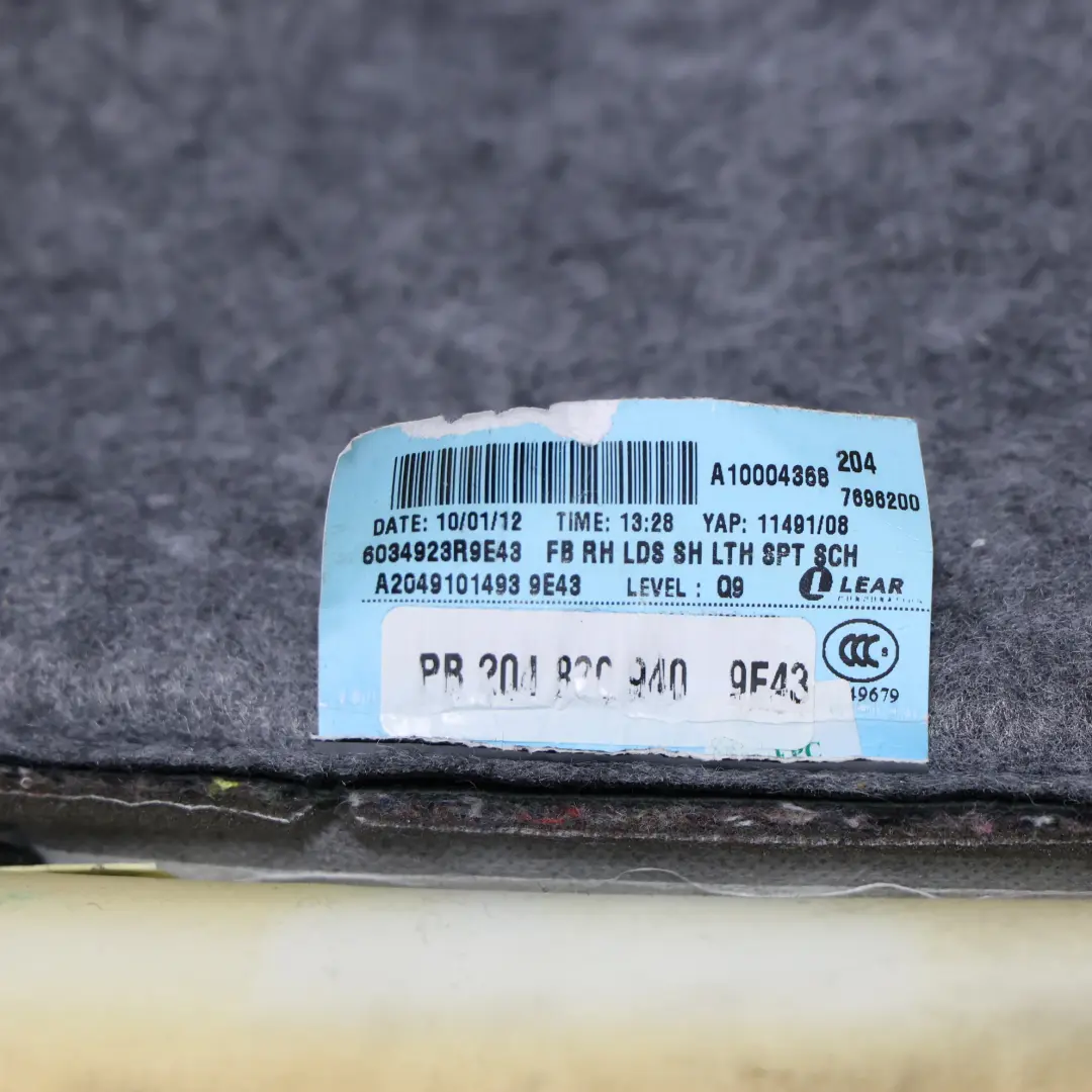 Mercedes W204 Heated Sport Front Right Seat Backrest Cover Black Leather - SKU A2049101493-6 - Part number A2049101493
