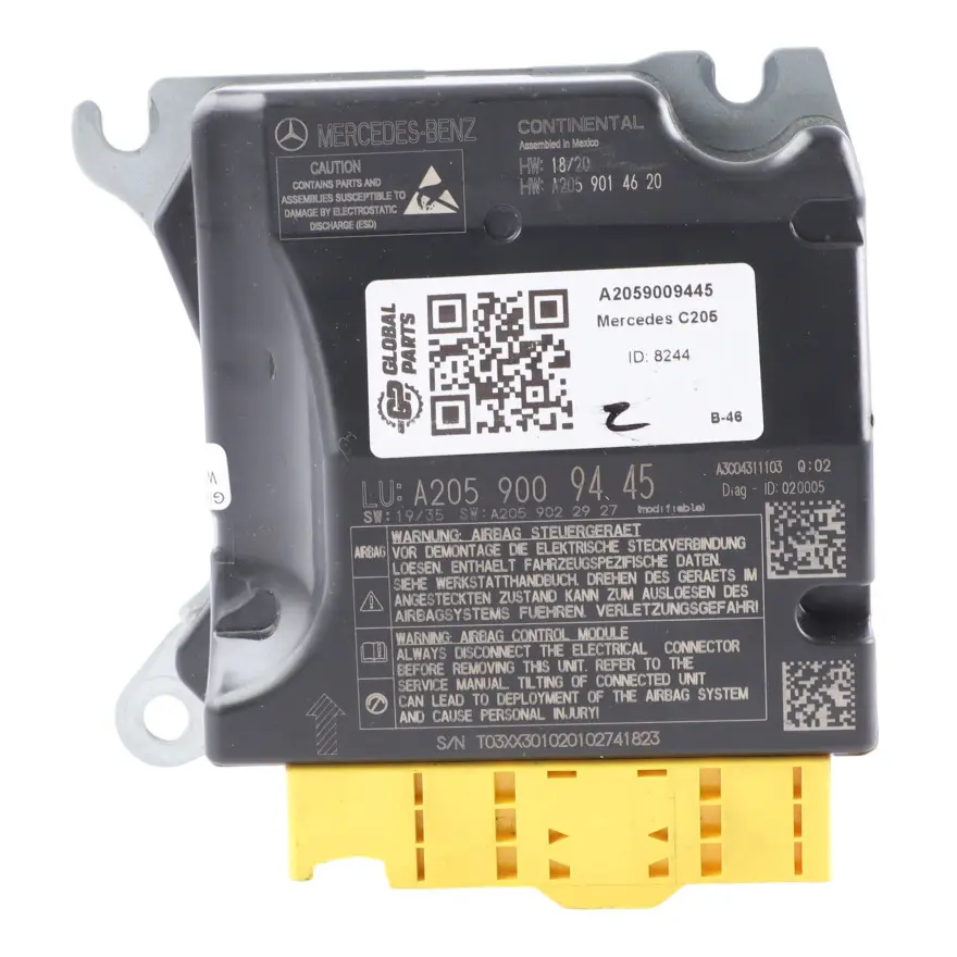 Module Control Unit SRS to Mercedes C205 C253 Air with Part number A2059009445 Mercedes C205 C253 Air Module Control Unit SRS - SKU A2059009445 - Part number A2059009445