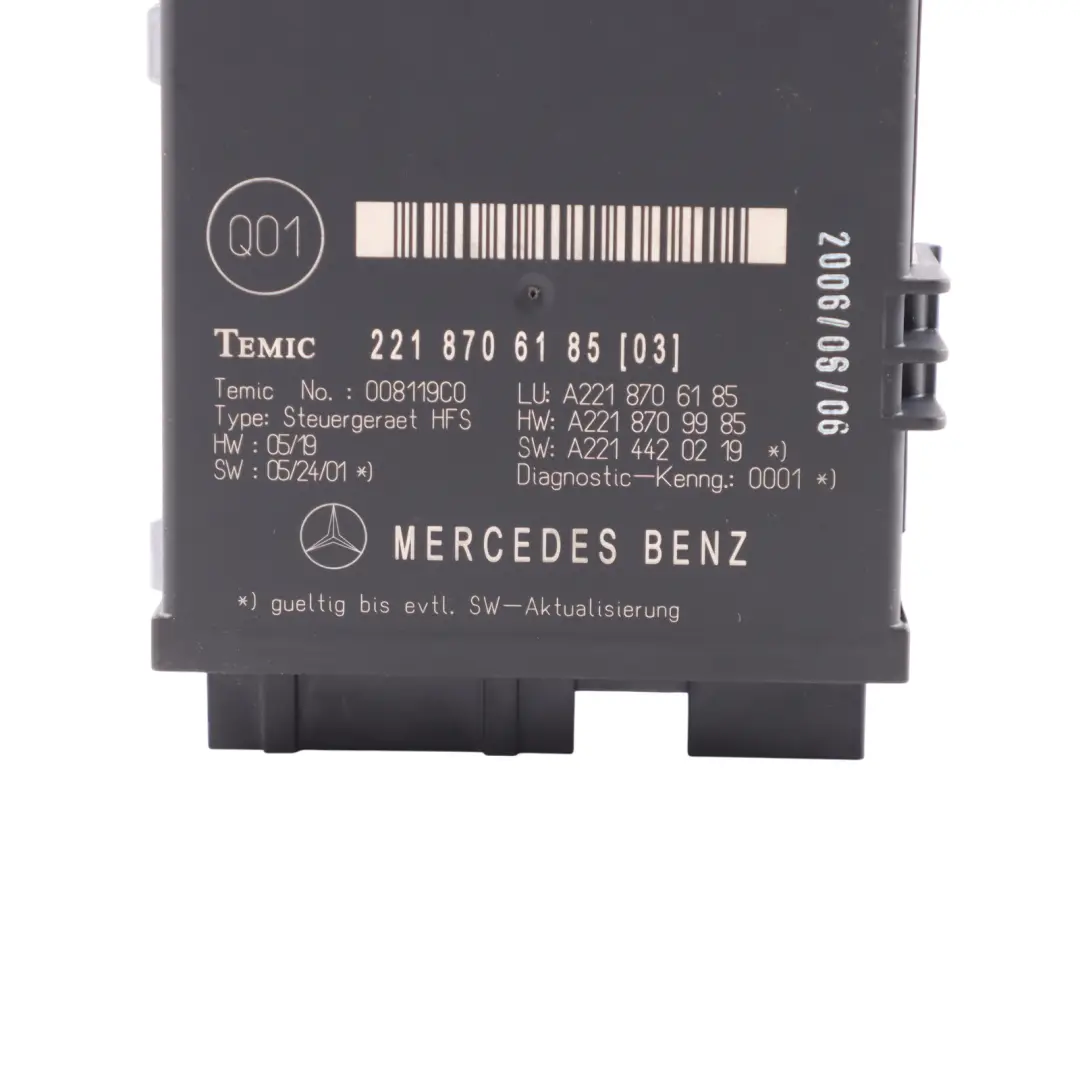 Mercedes W221 Trunk Release Remote Open Close Module Control Unit - SKU A2218706185 - Part number A2218706185
