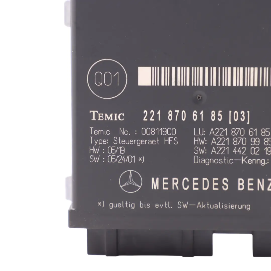 Trunk Release Remote Open Close Module Control Unit to Mercedes W221 with Part number A2218706185 Mercedes W221 Trunk Release Remote Open Close Module Control Unit - SKU A2218706185 - Part number A2218706185